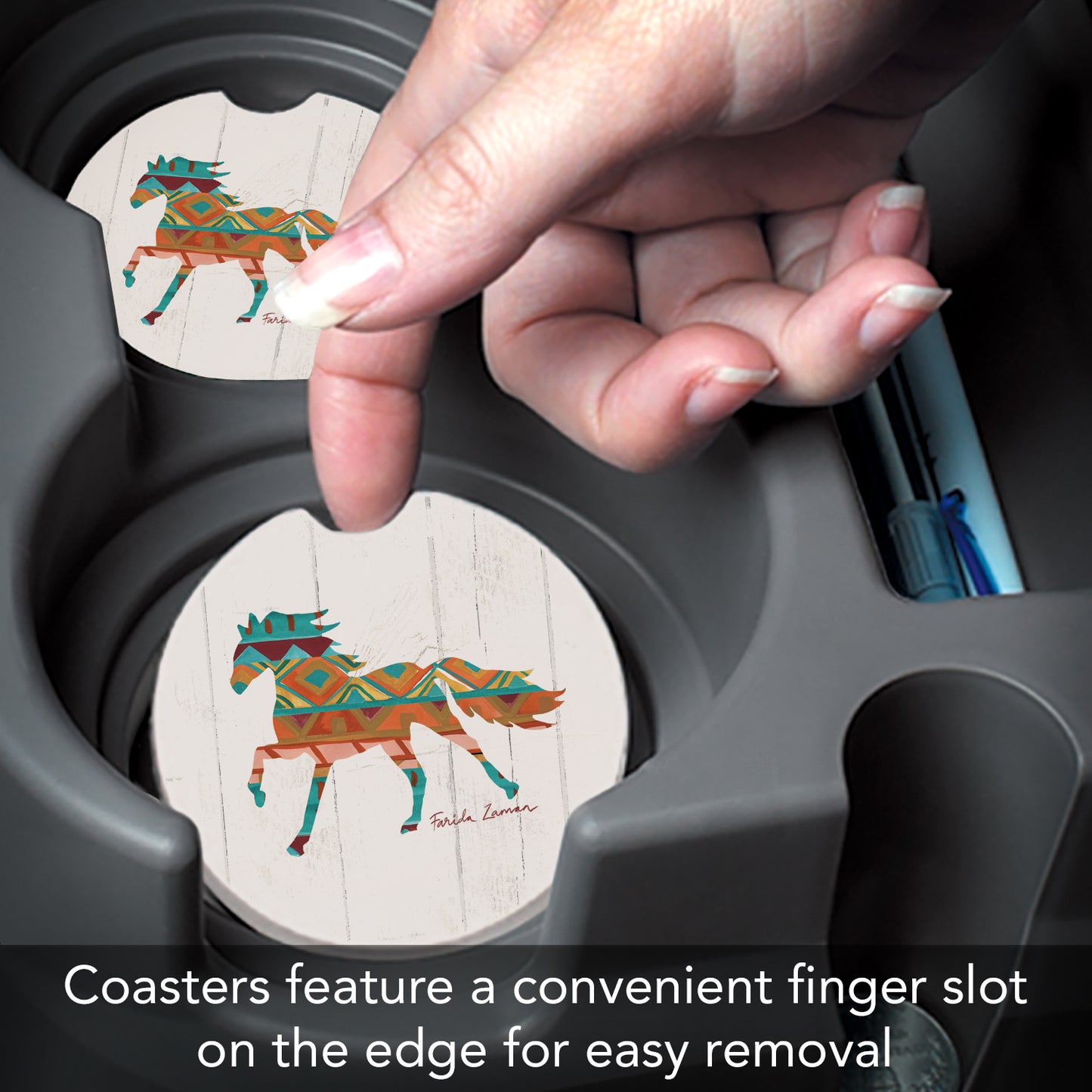 Thirstystone Southwest Horse Single Absorbent Stone Coaster for Vehicle Cup Holder 2.6” Diameter Manufactured in The USA