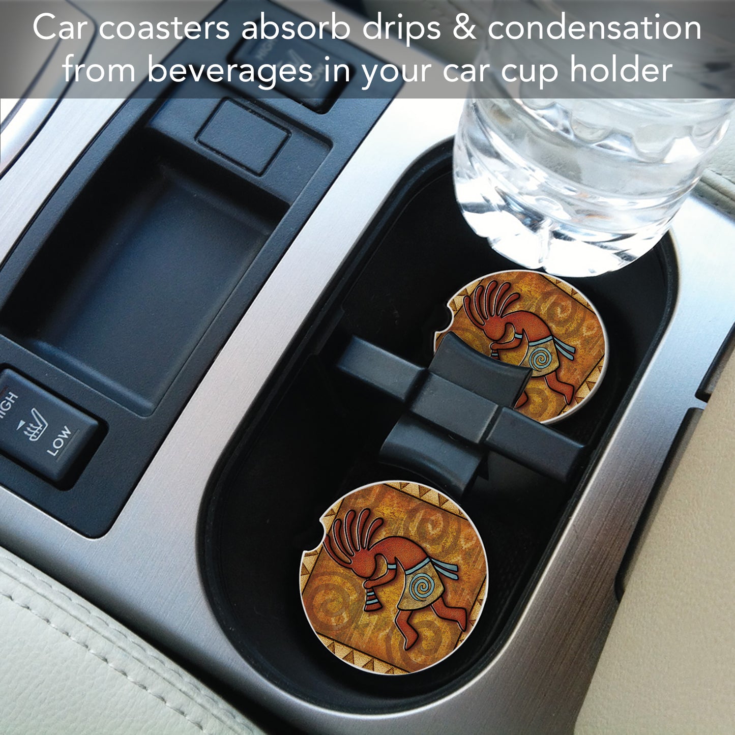 Thirstystone Kokopelli Single Absorbent Stone Coaster for Vehicle Cup Holder 2.6” Diameter Manufactured in The USA