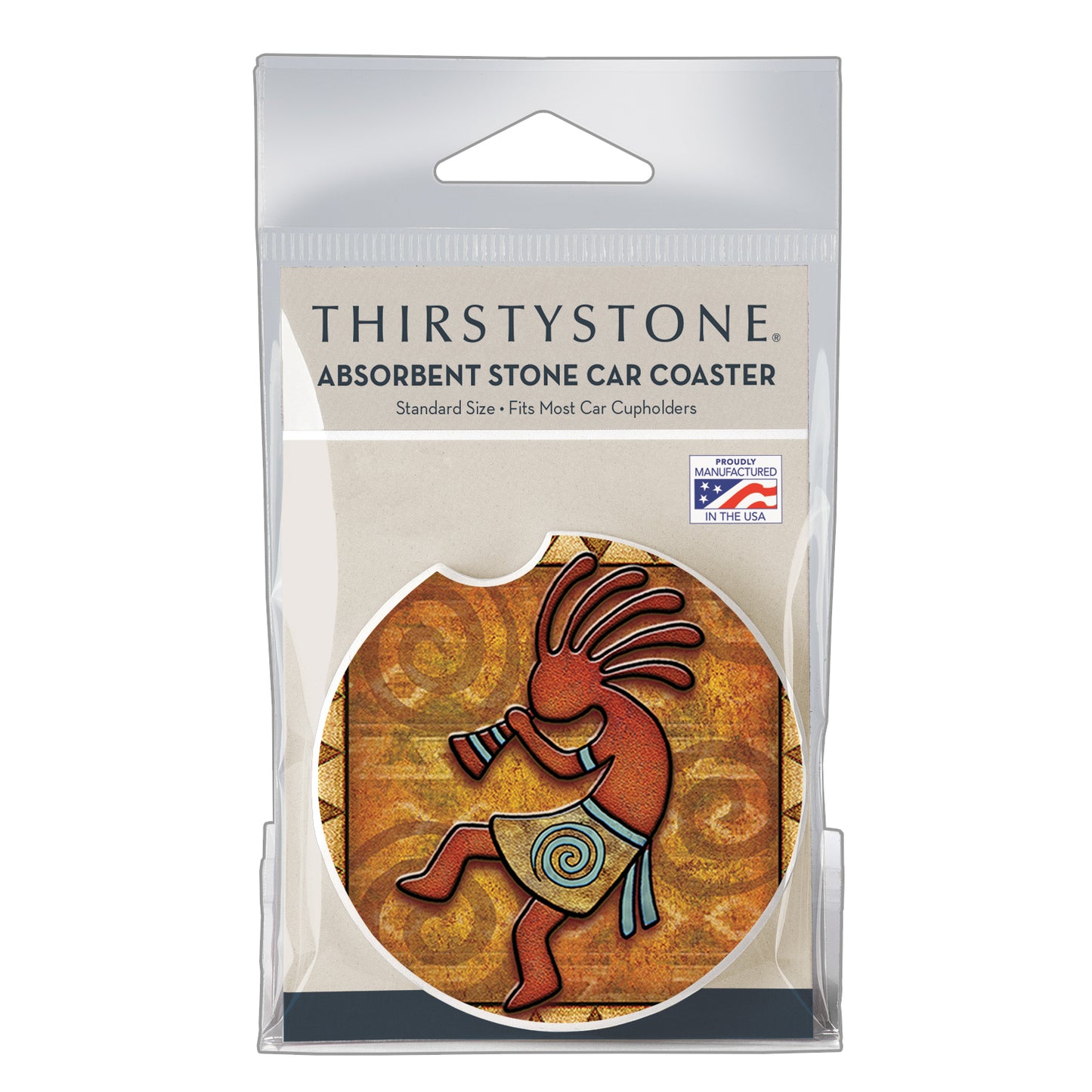 Kokopelli Single Absorbent Stone Car Coaster 2.6” Diameter Manufactured in the USA