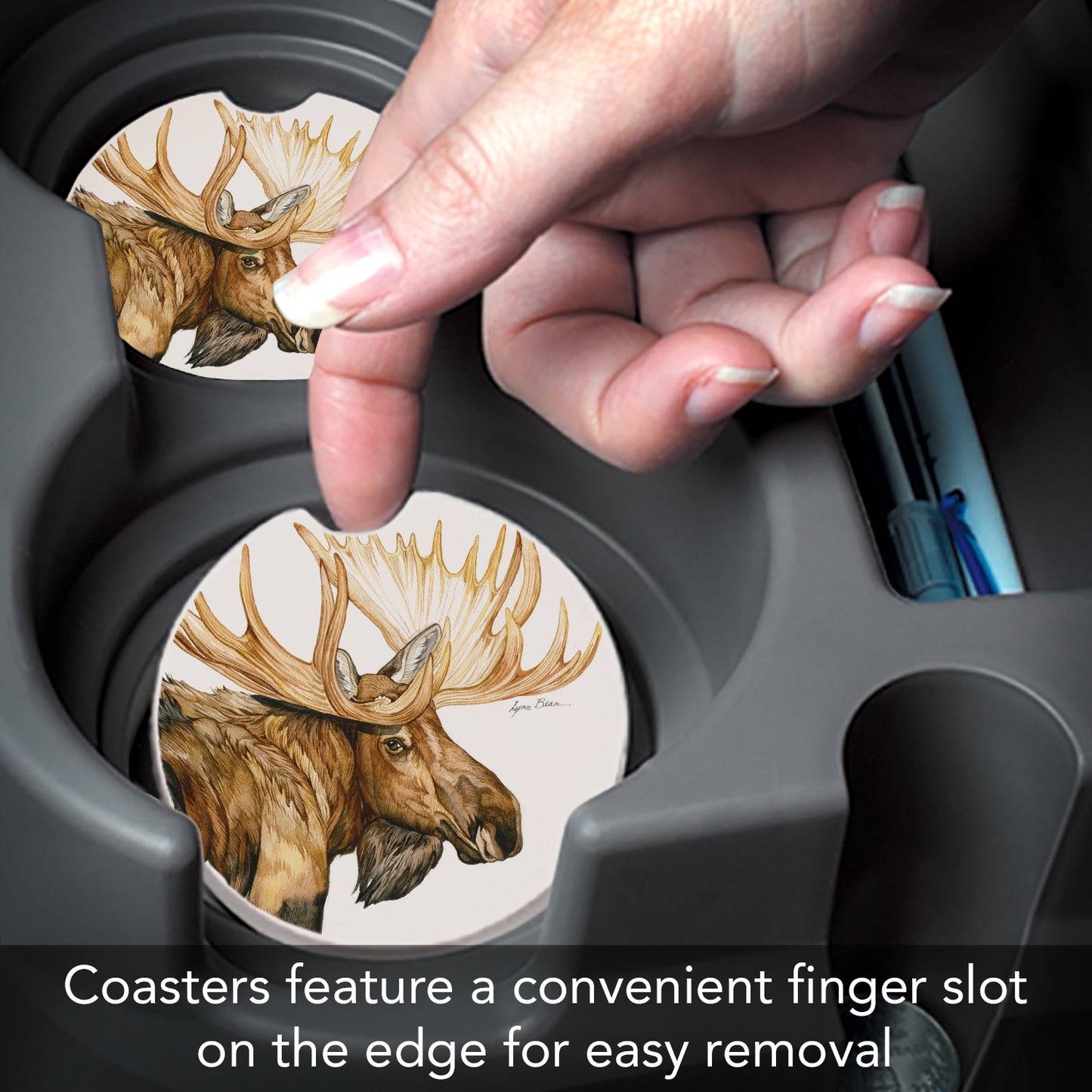 Thirstystone Moose Single Absorbent Stone Coaster for Vehicle Cup Holder 2.6” Diameter Manufactured in The USA