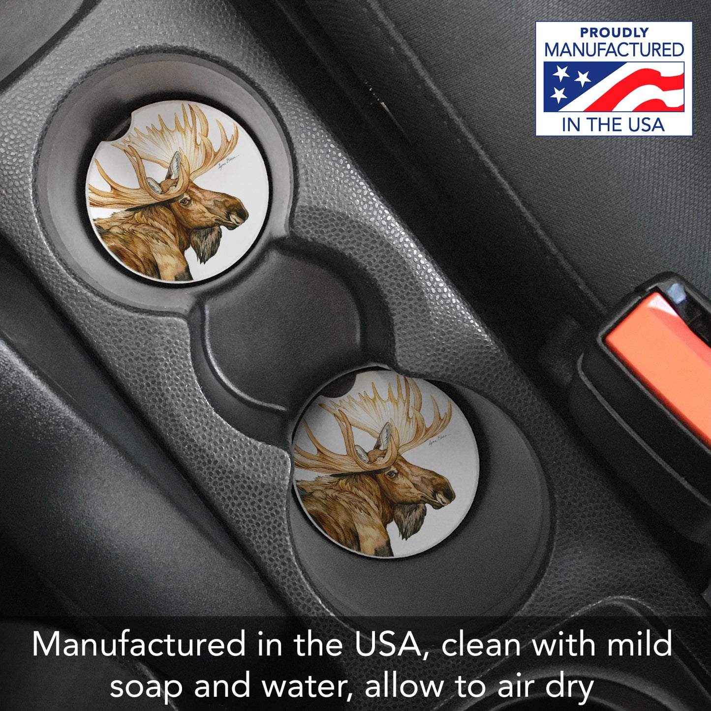 Thirstystone Moose Single Absorbent Stone Coaster for Vehicle Cup Holder 2.6” Diameter Manufactured in The USA