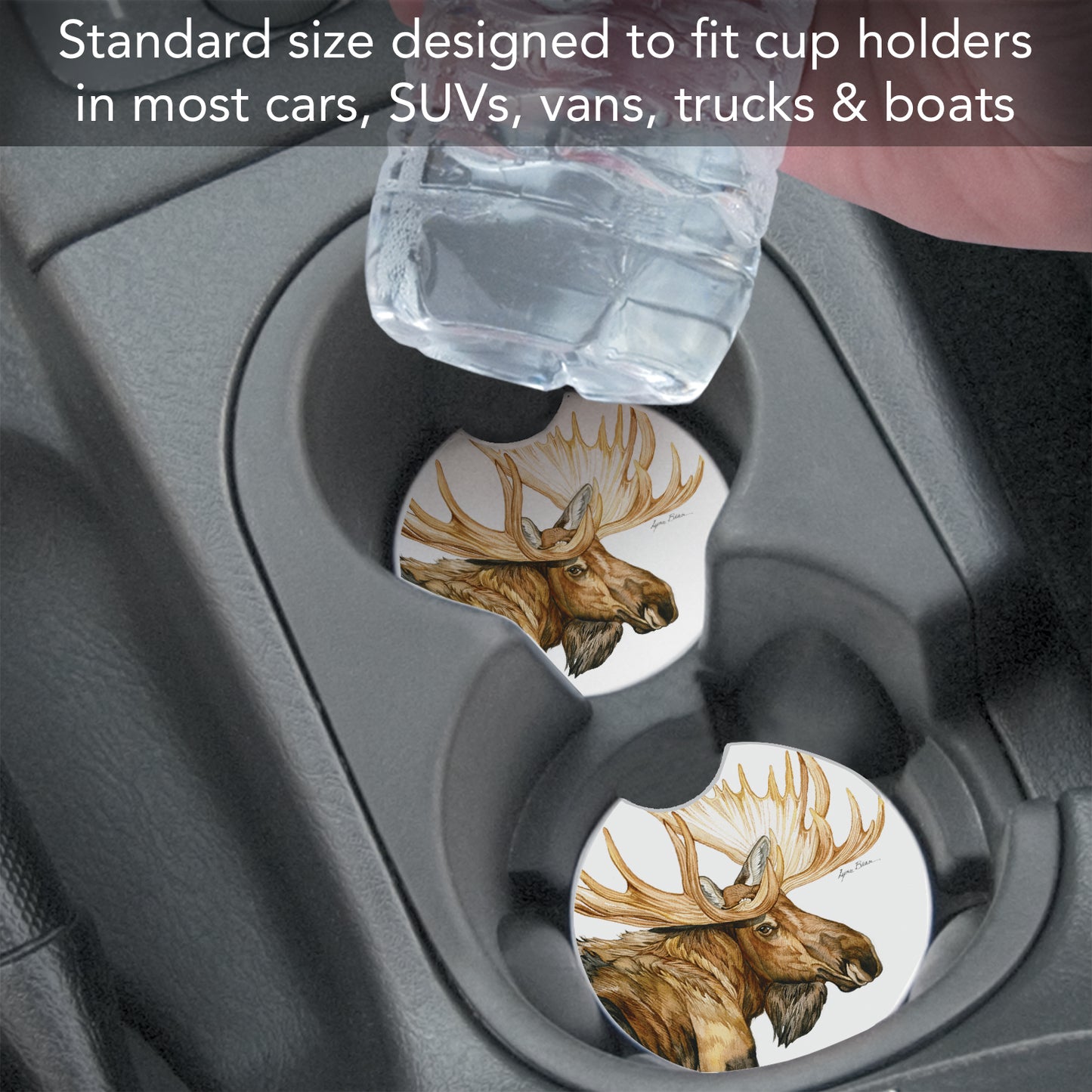 Thirstystone Moose Single Absorbent Stone Coaster for Vehicle Cup Holder 2.6” Diameter Manufactured in The USA