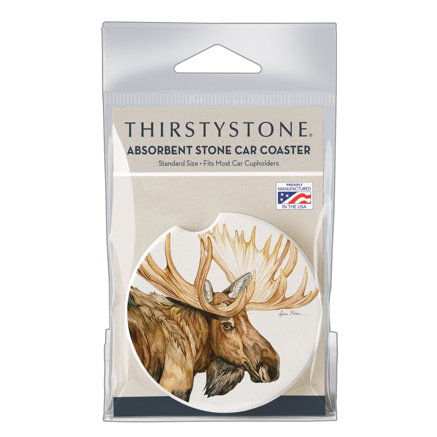Thirstystone Moose Single Absorbent Stone Coaster for Vehicle Cup Holder 2.6” Diameter Manufactured in The USA