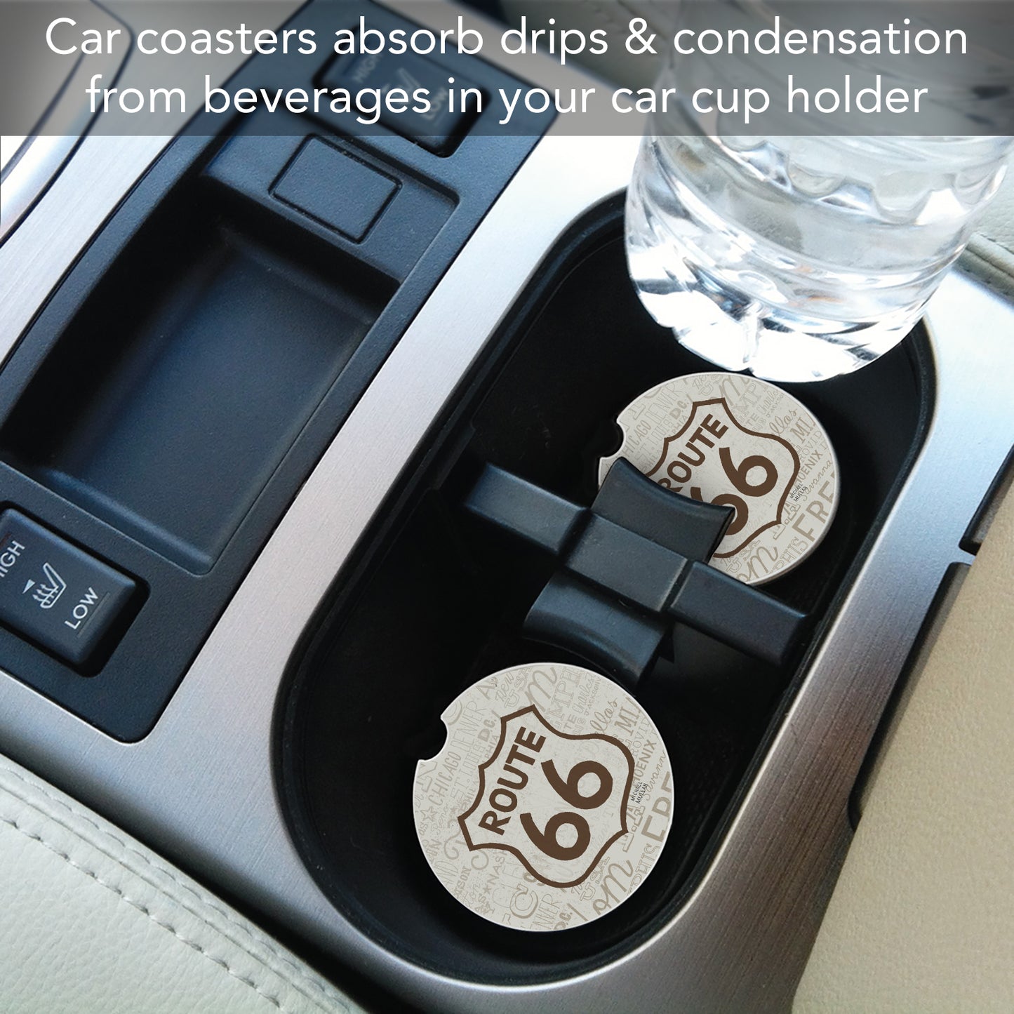 Thirstystone Route 66 Single Absorbent Stone Coaster for Vehicle Cup Holder 2.6” Diameter Manufactured in The USA