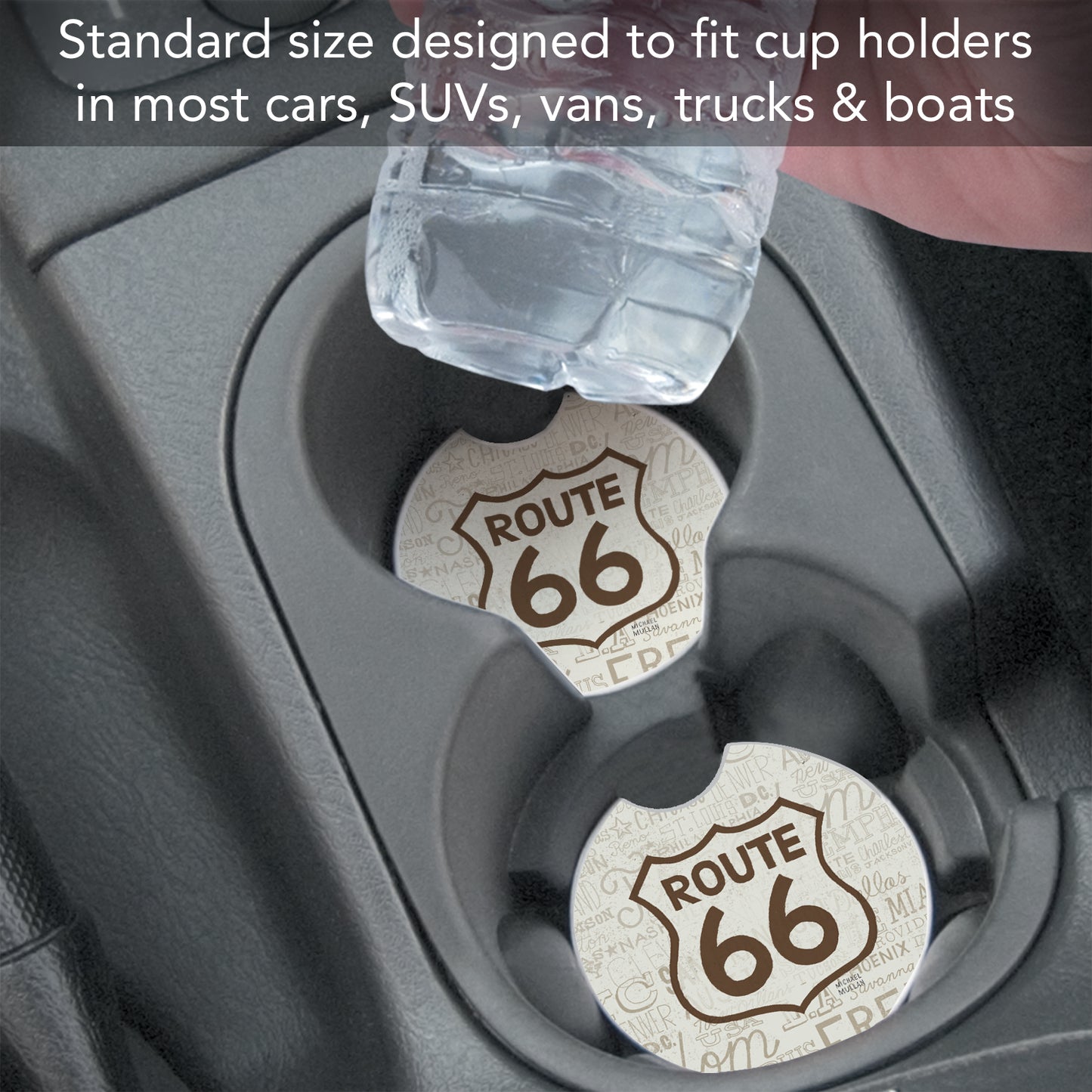 Thirstystone Route 66 Single Absorbent Stone Coaster for Vehicle Cup Holder 2.6” Diameter Manufactured in The USA