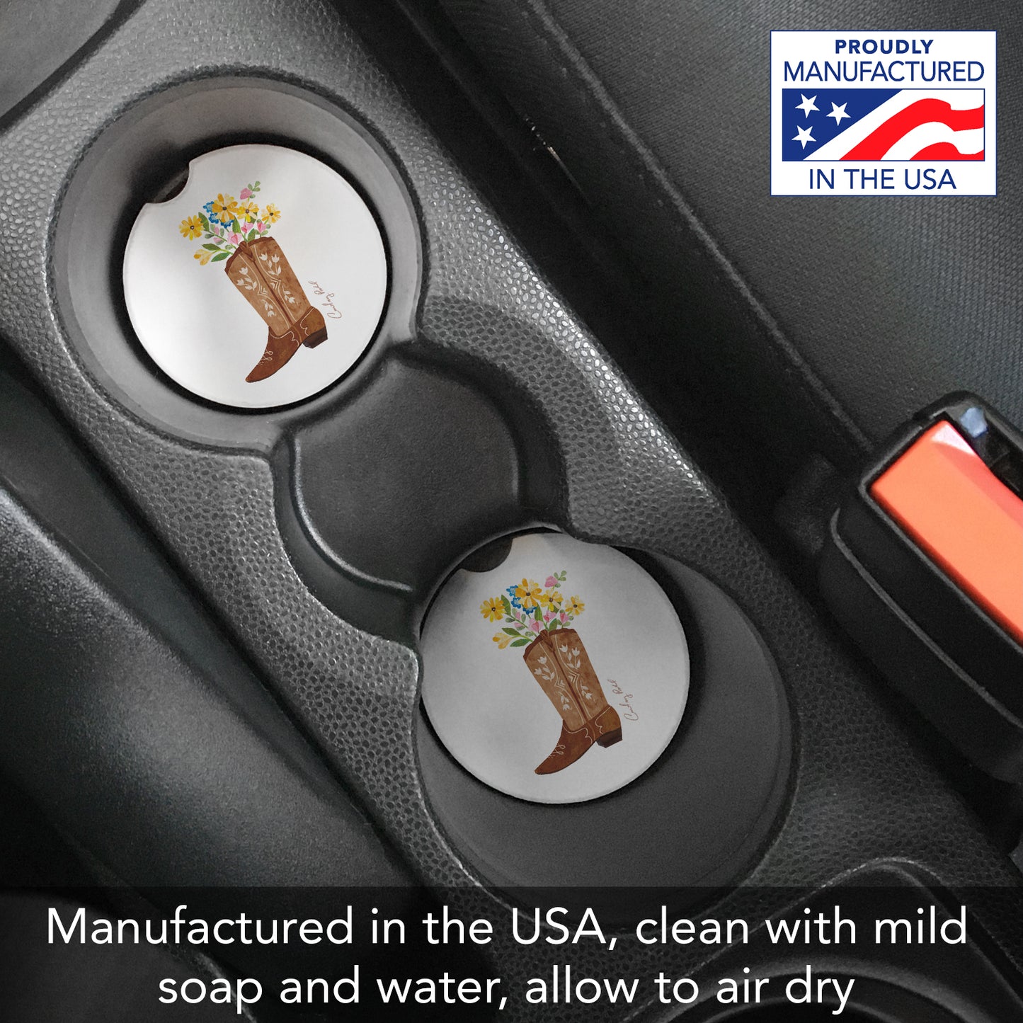 Thirstystone Cowgirl Boot Single Absorbent Stone Coaster for Vehicle Cup Holder 2.6” Diameter Manufactured in The USA