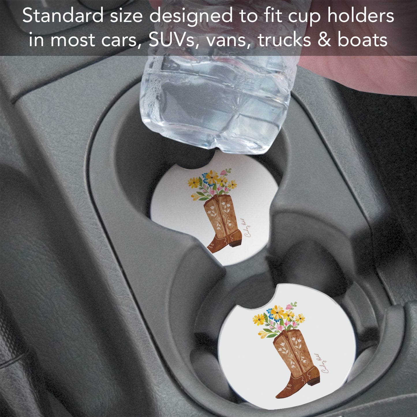 Thirstystone Cowgirl Boot Single Absorbent Stone Coaster for Vehicle Cup Holder 2.6” Diameter Manufactured in The USA