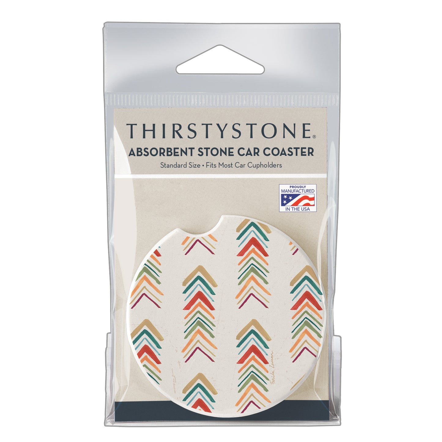 Thirstystone Southwest Arrows Single Absorbent Stone Coaster for Vehicle Cup Holder 2.6” Diameter Manufactured in The USA