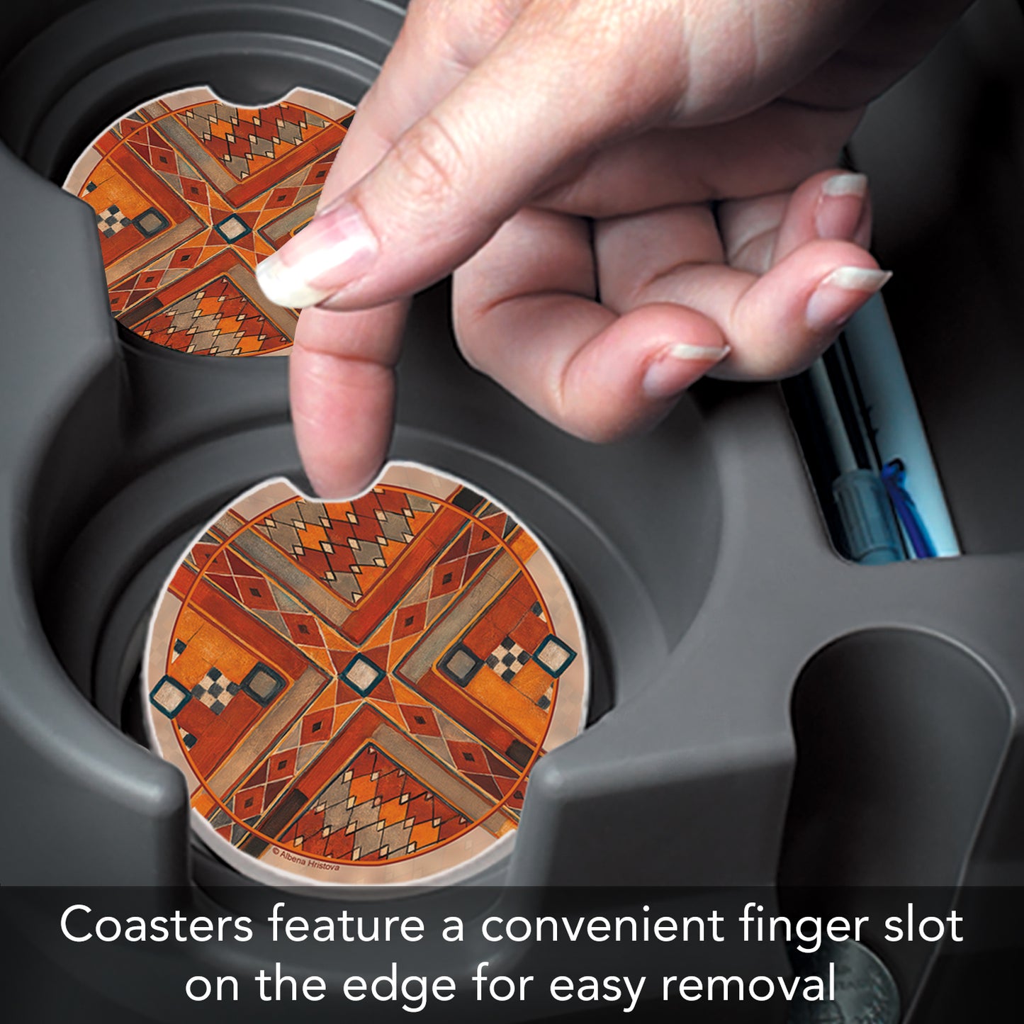 Thirstystone Southwest Pattern Single Absorbent Stone Coaster for Vehicle Cup Holder 2.6” Diameter Manufactured in The USA