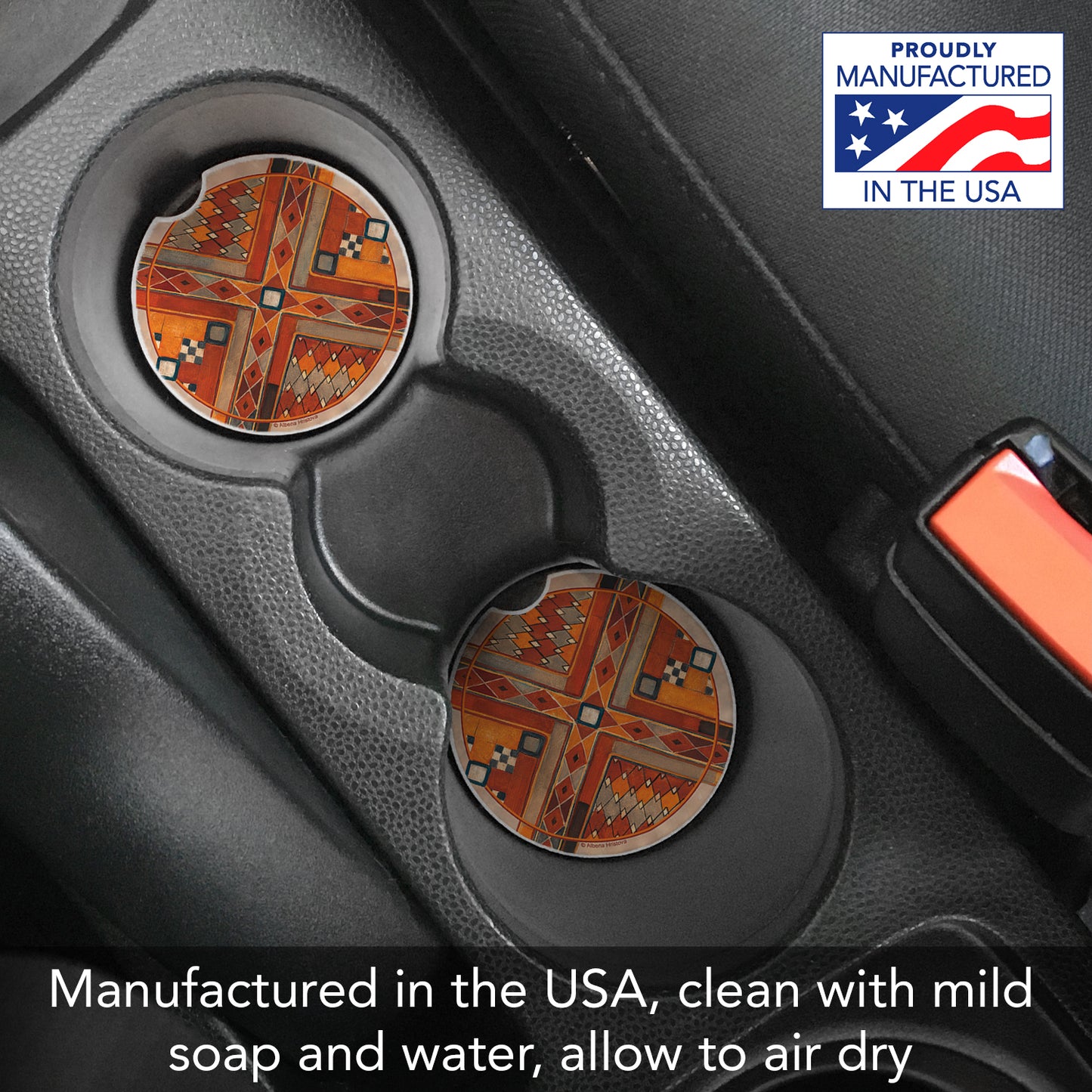 Thirstystone Southwest Pattern Single Absorbent Stone Coaster for Vehicle Cup Holder 2.6” Diameter Manufactured in The USA