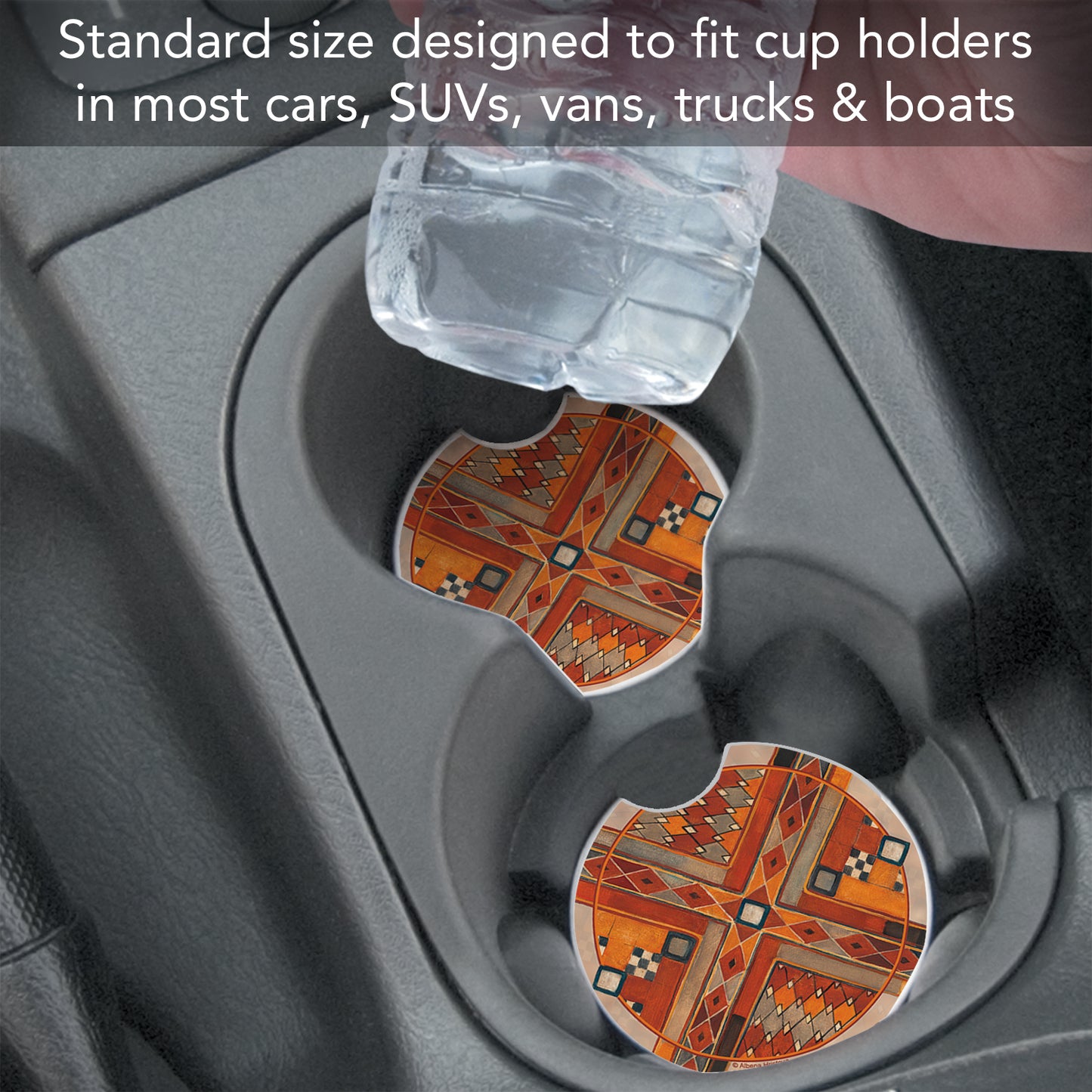 Thirstystone Southwest Pattern Single Absorbent Stone Coaster for Vehicle Cup Holder 2.6” Diameter Manufactured in The USA