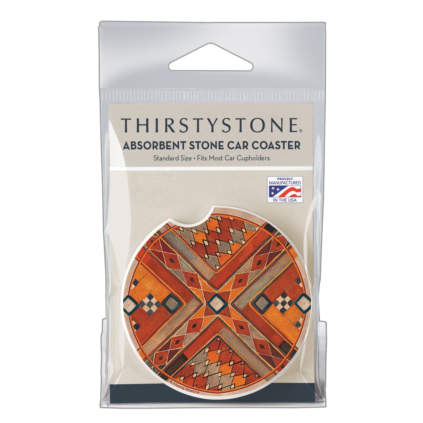 Southwest Pattern Single Absorbent Stone Car Coaster 2.6” Diameter Manufactured in the USA