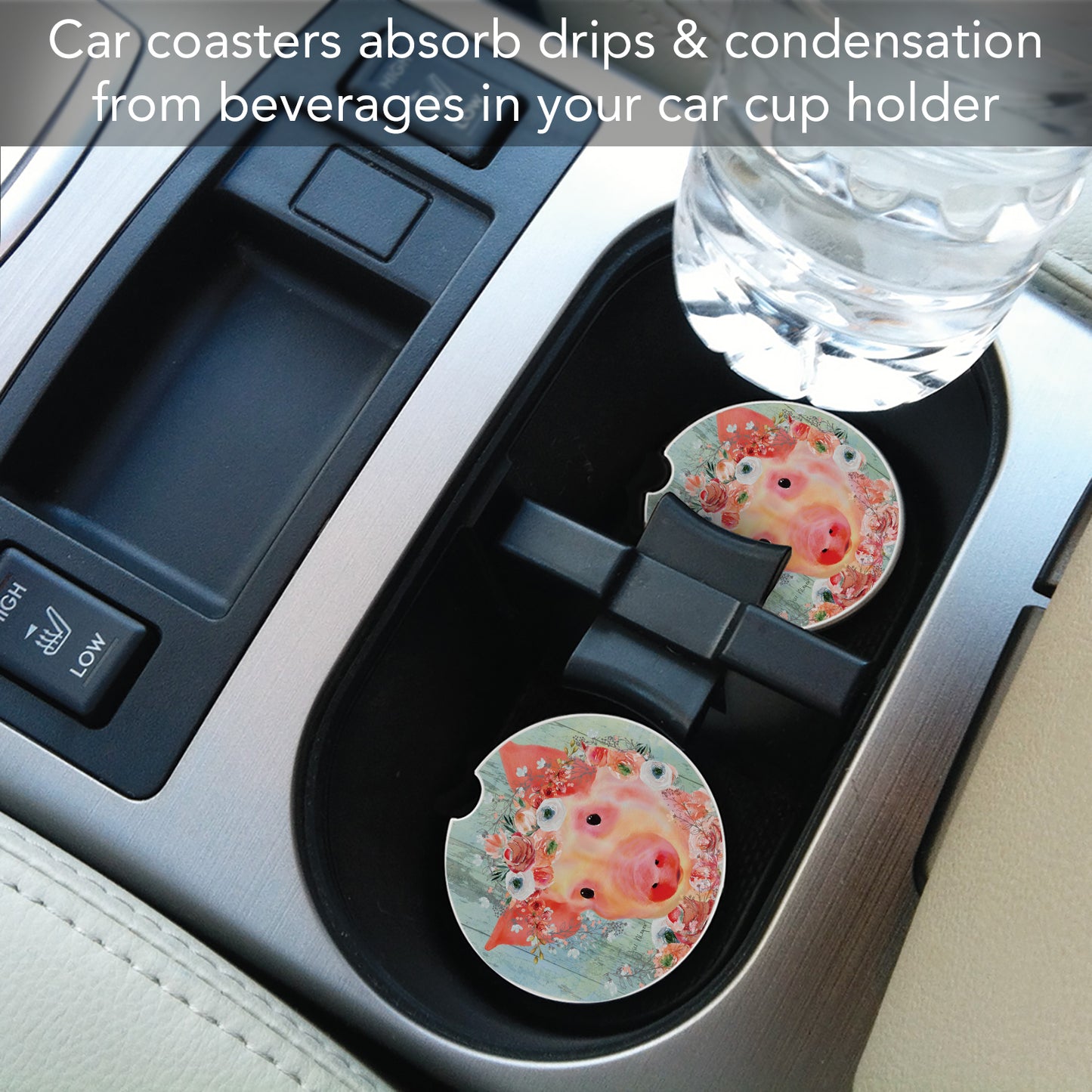 Thirstystone Crowned Piggy Single Absorbent Stone Coaster for Vehicle Cup Holder 2.6” Diameter Manufactured in The USA