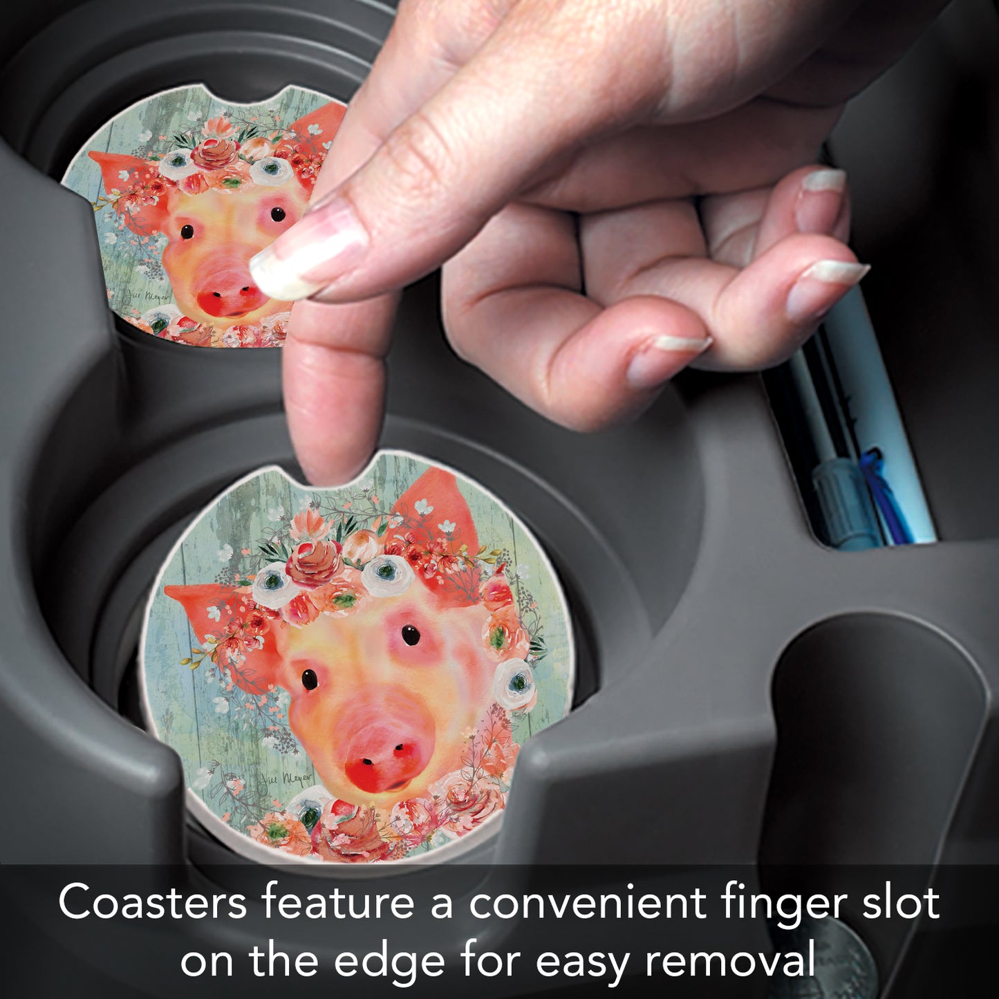 Thirstystone Crowned Piggy Single Absorbent Stone Coaster for Vehicle Cup Holder 2.6” Diameter Manufactured in The USA
