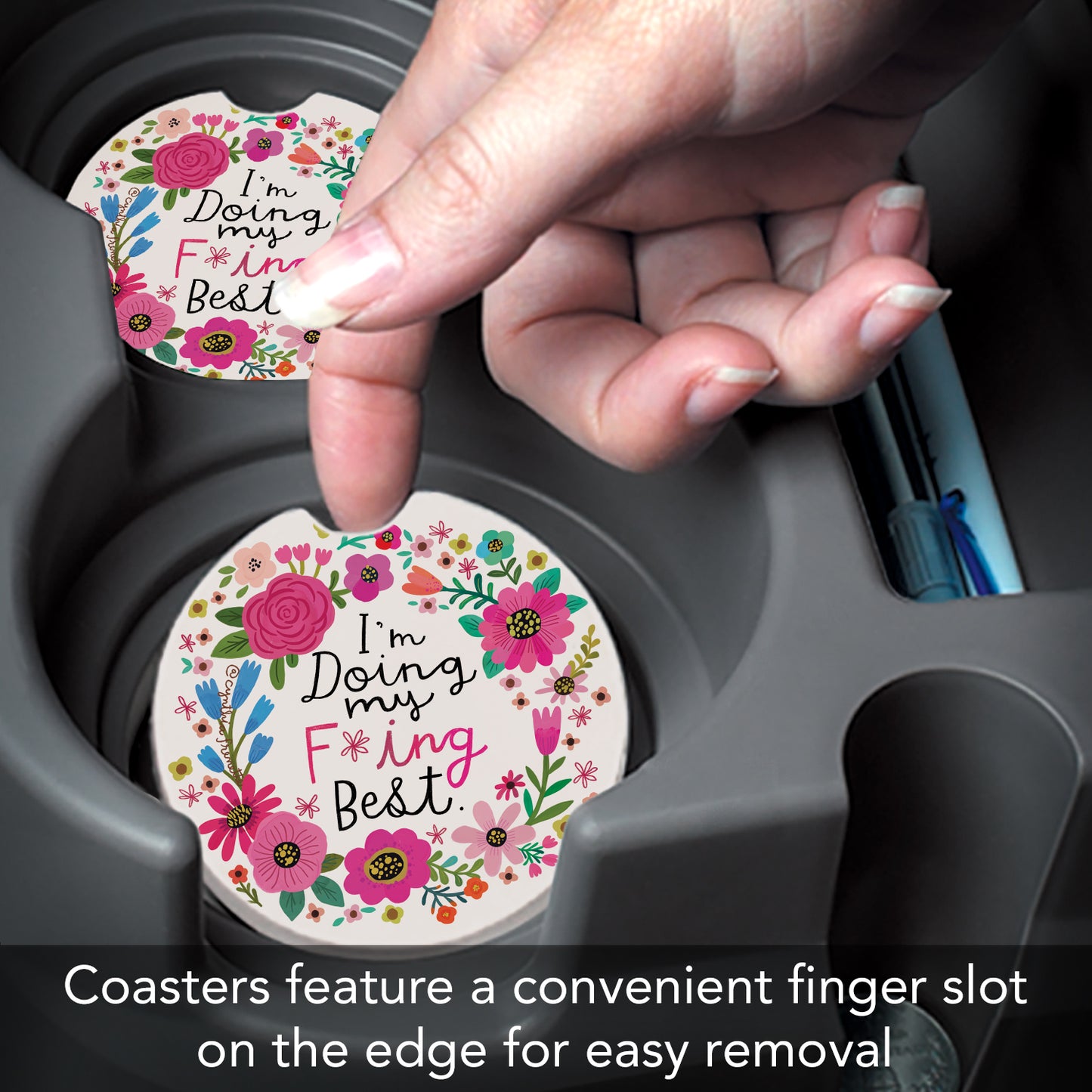 Thirstystone Doing My Best Single Absorbent Stone Coaster for Vehicle Cup Holder 2.6” Diameter Manufactured in The USA