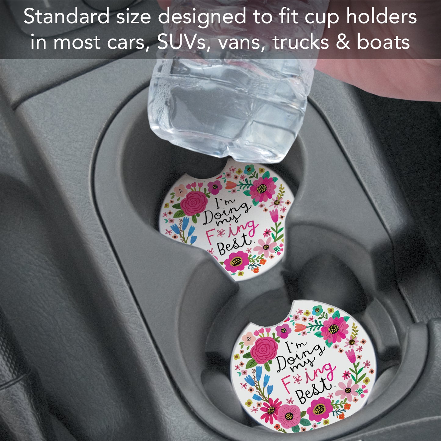 Thirstystone Doing My Best Single Absorbent Stone Coaster for Vehicle Cup Holder 2.6” Diameter Manufactured in The USA