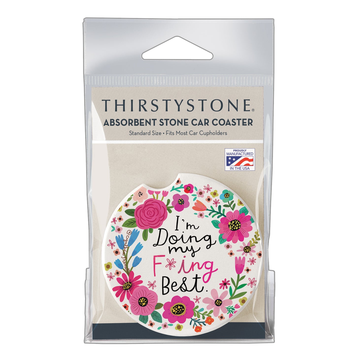 Thirstystone Doing My Best Single Absorbent Stone Coaster for Vehicle Cup Holder 2.6” Diameter Manufactured in The USA