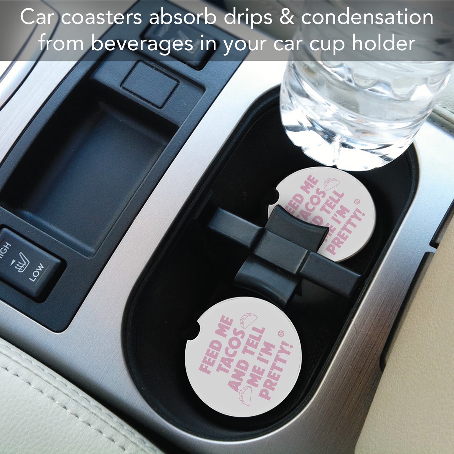 Thirstystone Feed Me Tacos Single Absorbent Stone Coaster for Vehicle Cup Holder 2.6” Diameter Manufactured in The USA