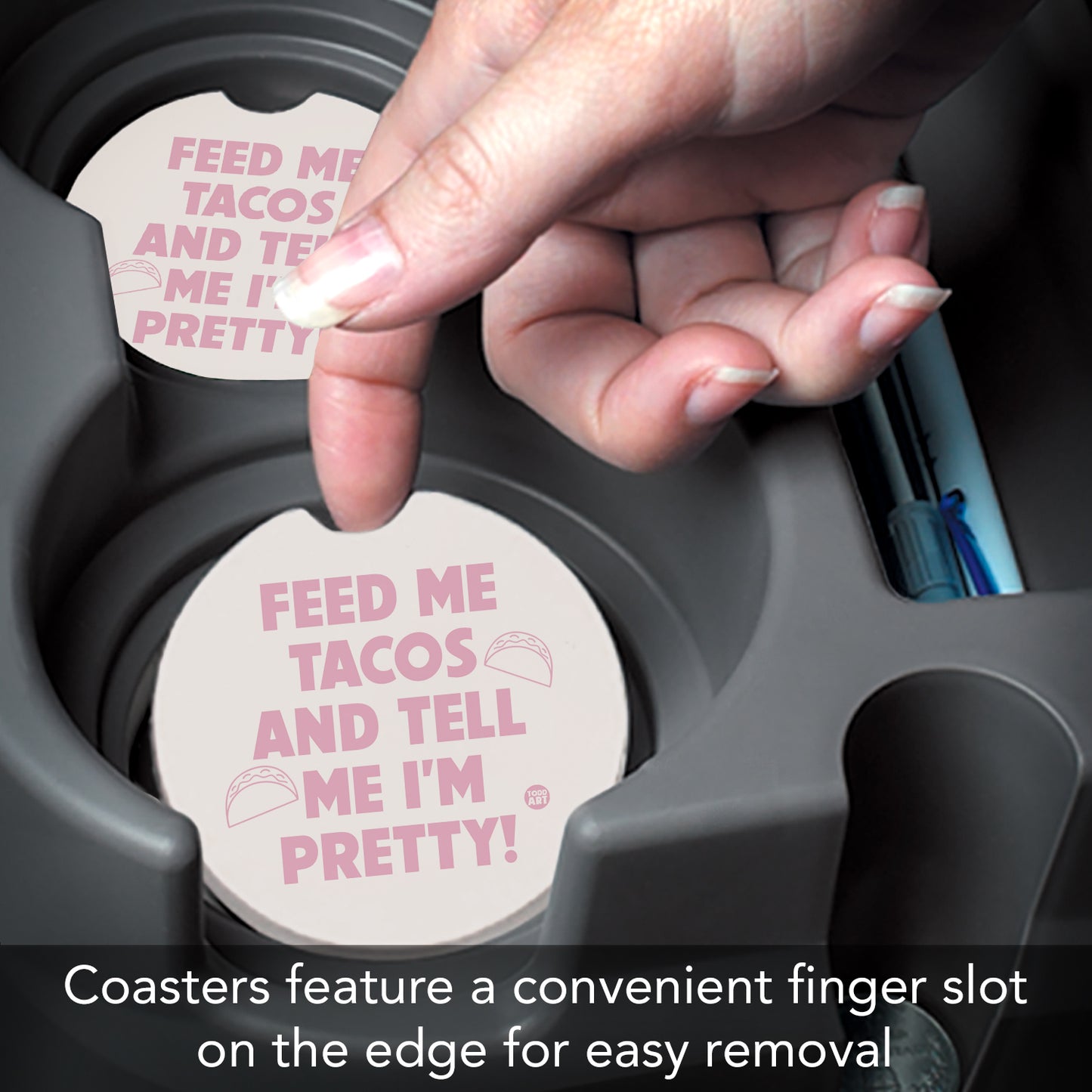 Thirstystone Feed Me Tacos Single Absorbent Stone Coaster for Vehicle Cup Holder 2.6” Diameter Manufactured in The USA