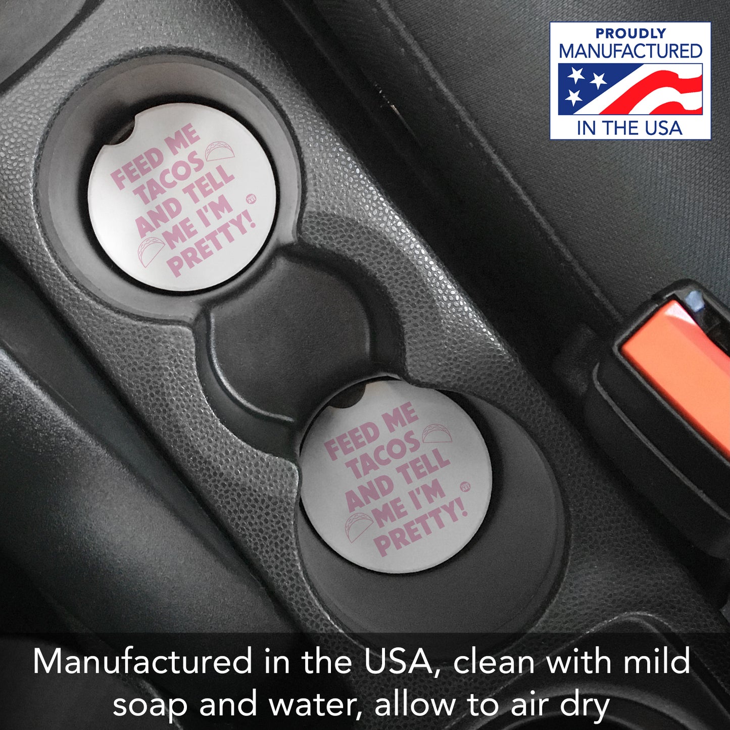 Thirstystone Feed Me Tacos Single Absorbent Stone Car Coaster 2.6” Diameter Manufactured in the USA