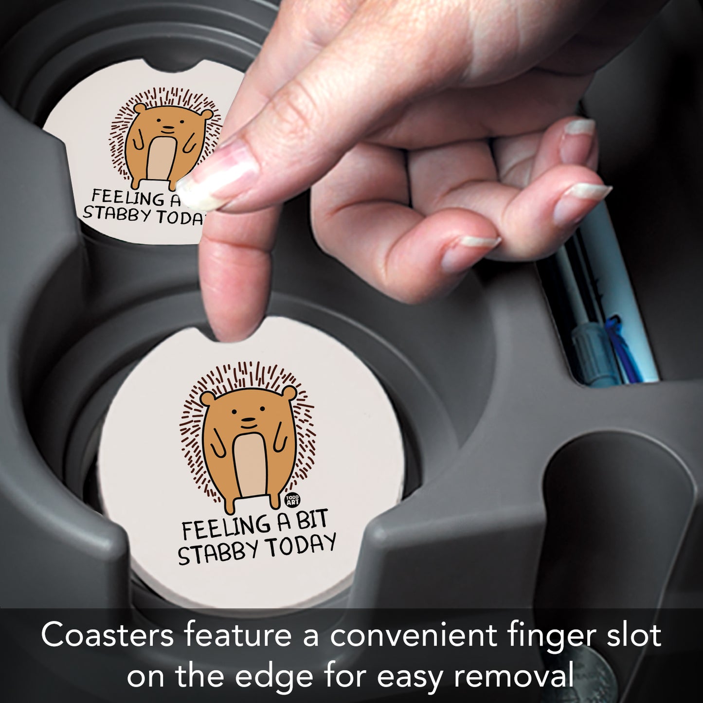 Thirstystone Feeling Stabby Single Absorbent Stone Coaster for Vehicle Cup Holder 2.6” Diameter Manufactured in The USA