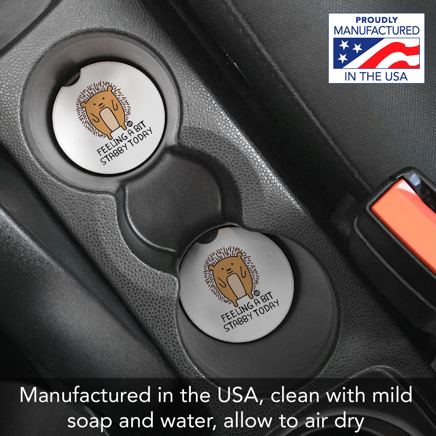 Thirstystone Feeling Stabby Single Absorbent Stone Coaster for Vehicle Cup Holder 2.6” Diameter Manufactured in The USA
