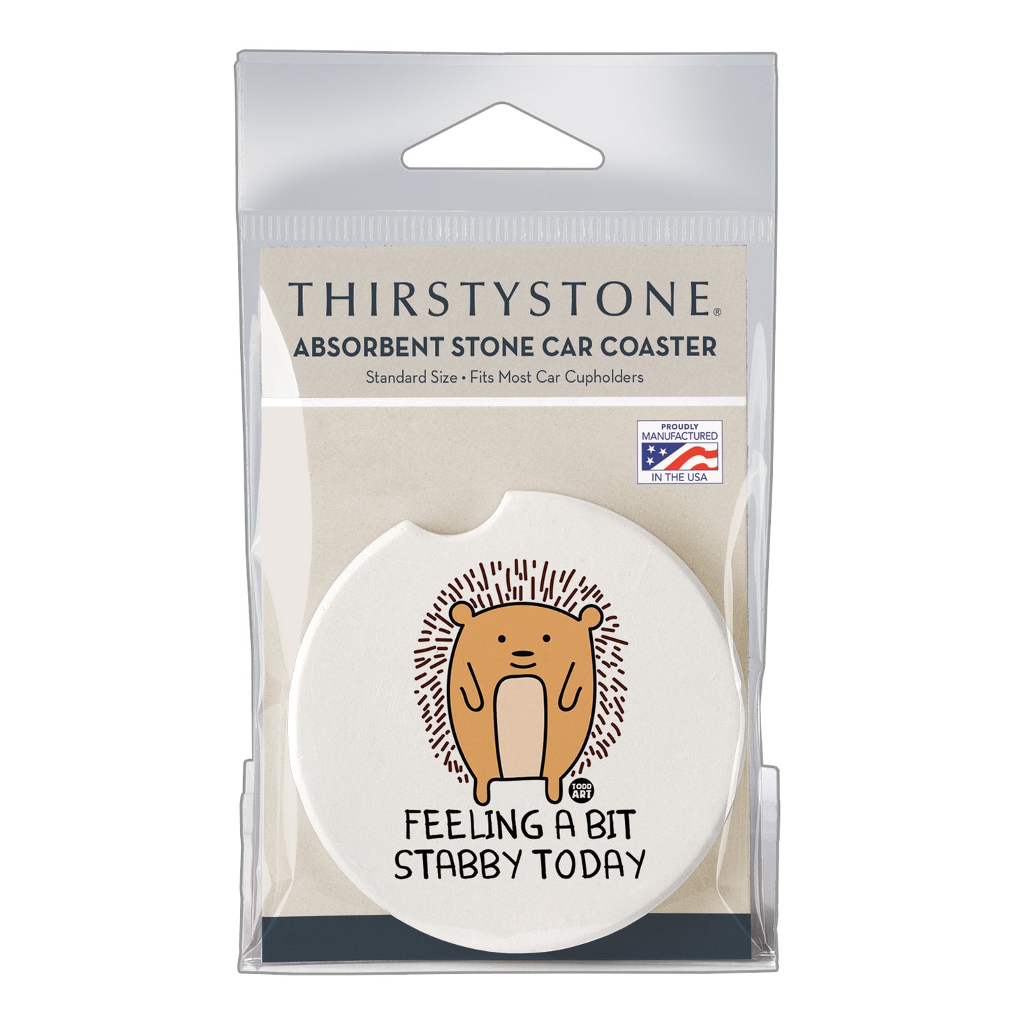 Thirstystone Feeling Stabby Single Absorbent Stone Coaster for Vehicle Cup Holder 2.6” Diameter Manufactured in The USA