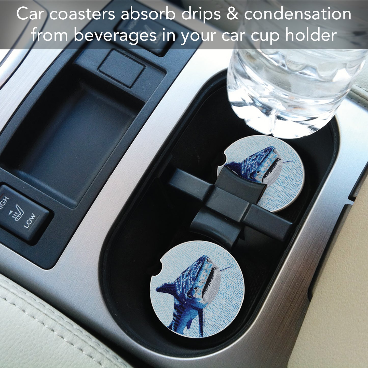 Thirstystone Tiger Shark Single Absorbnent Stone Coaster for Vehicle Cup Holder 2.6” Diameter Manufactured in The USA