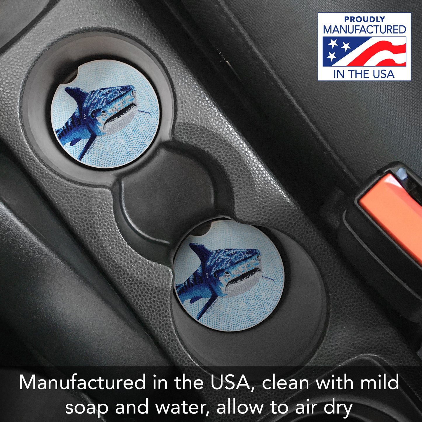 Thirstystone Tiger Shark Single Absorbnent Stone Coaster for Vehicle Cup Holder 2.6” Diameter Manufactured in The USA