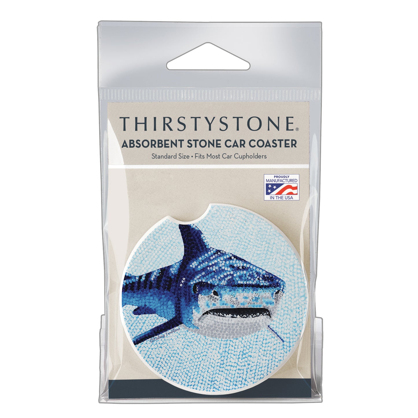 Thirstystone Tiger Shark Single Absorbnent Stone Coaster for Vehicle Cup Holder 2.6” Diameter Manufactured in The USA