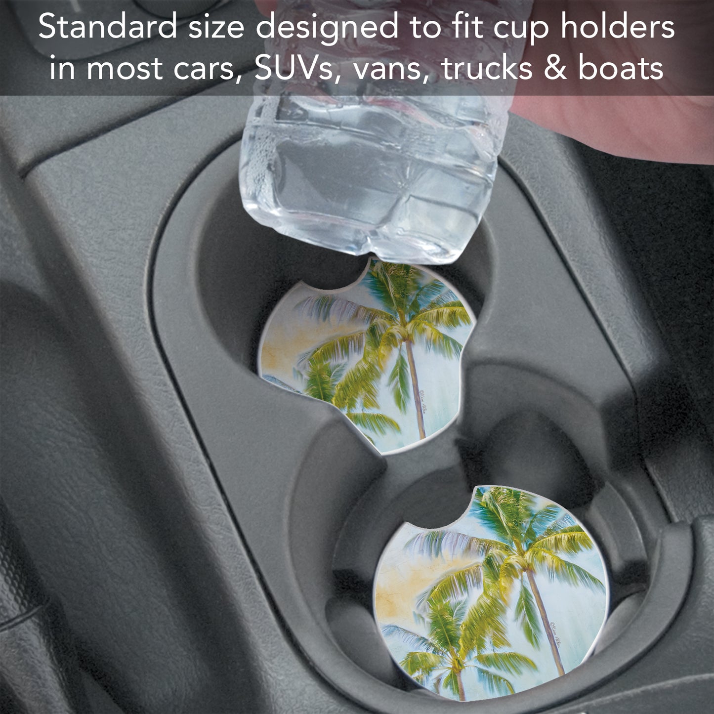 Thirstystone Sunset Palms Single Absorbent Stone Coaster for Vehicle Cup Holder 2.6” Diameter Manufactured in The USA