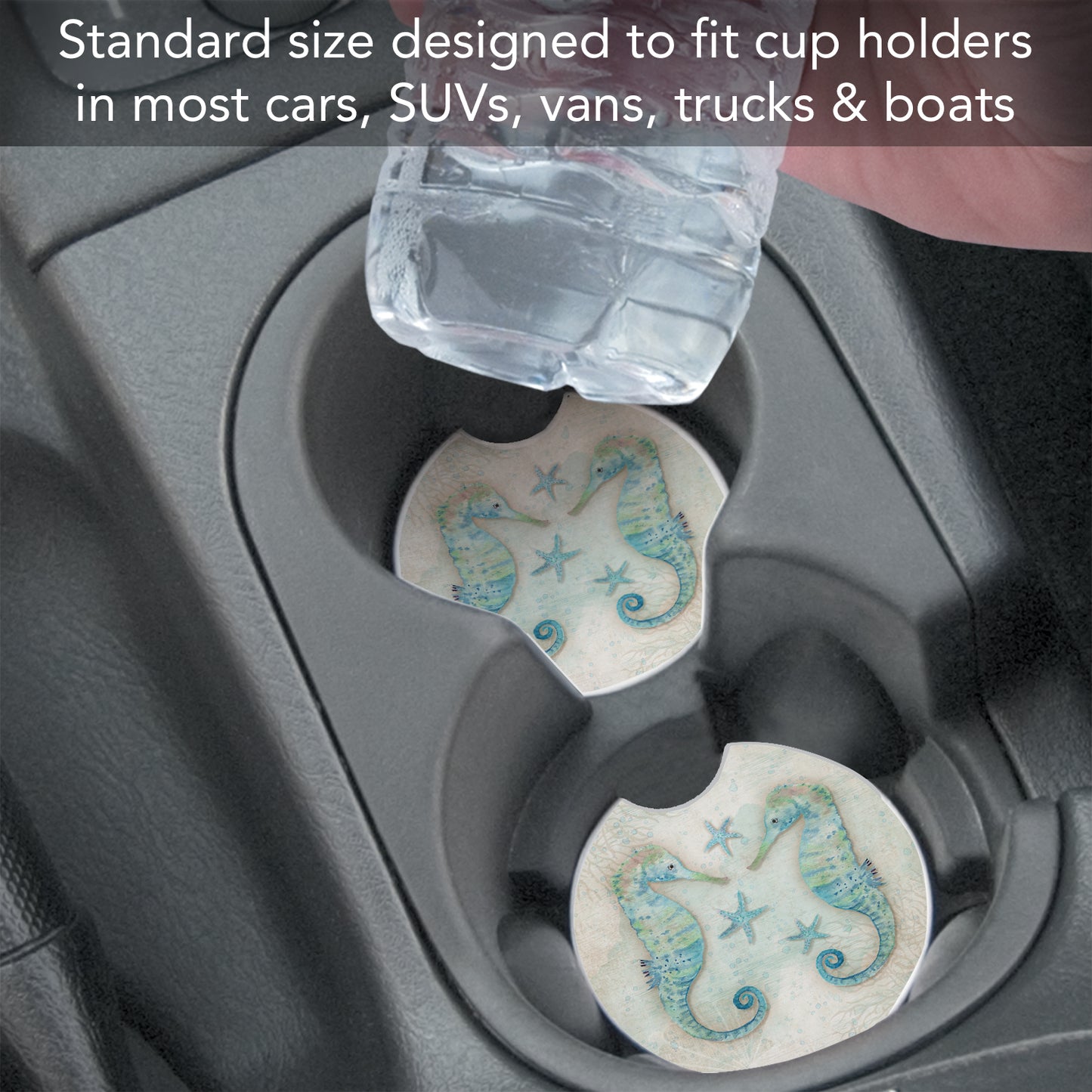 Twin Seahorses Single Absorbent Stone Car Coaster 2.6” Diameter Manufactured in the USA