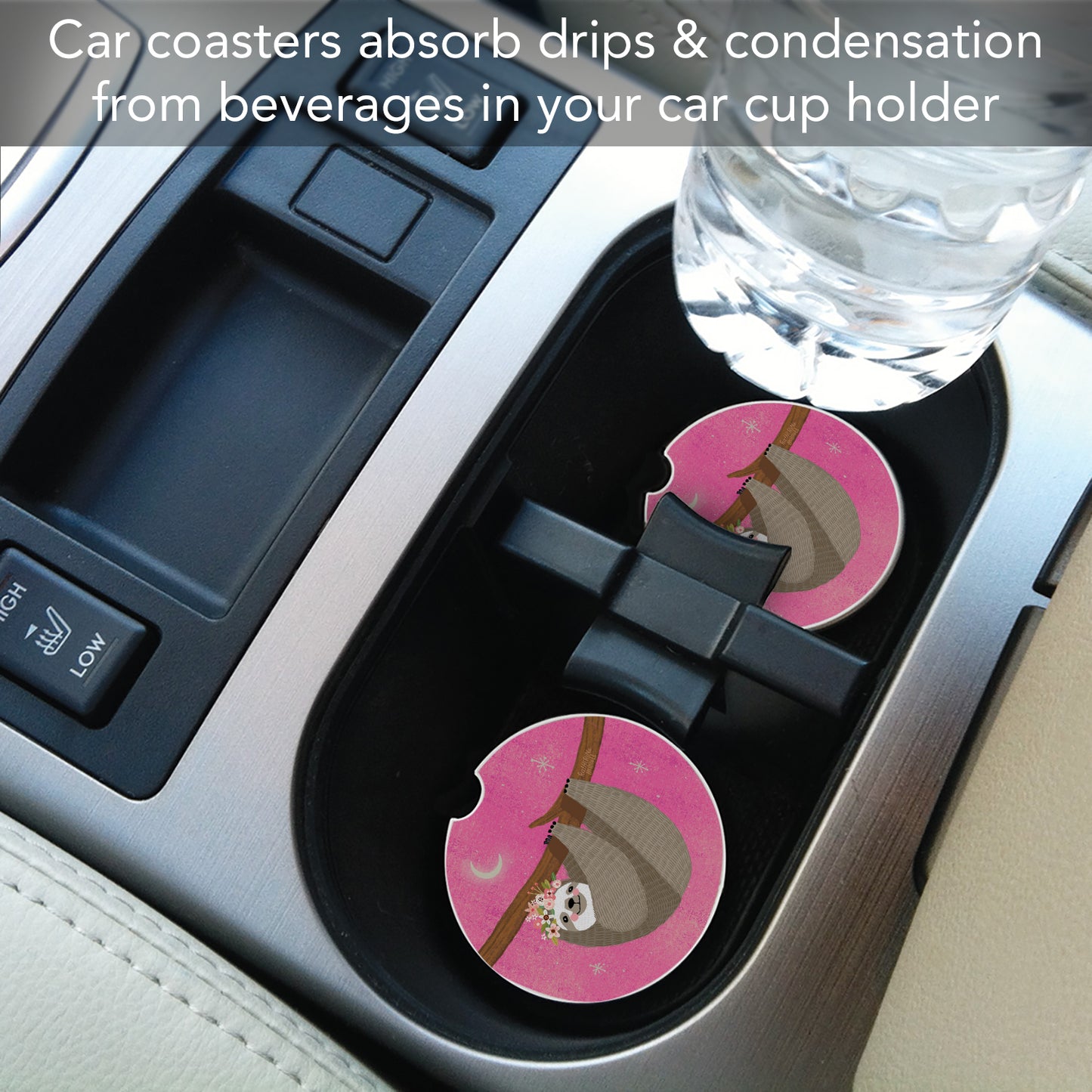 Thirstystone Pink Sloth Single Absorbent Stone Coaster for Vehicle Cup Holder 2.6” Diameter Manufactured in The USA