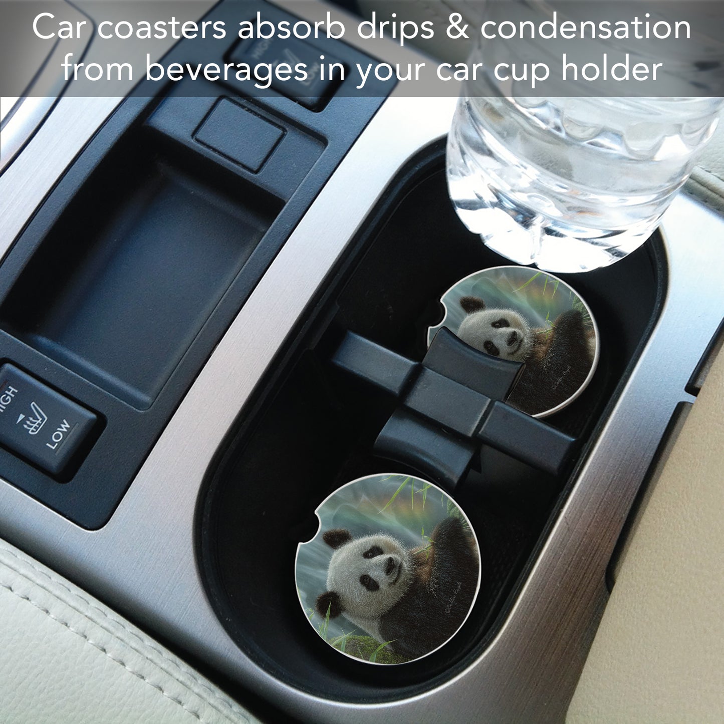 Thirstystone Panda Paradise Single Absorbent Stone Coaster for Vehicle Cup Holder 2.6” Diameter Manufactured in The USA