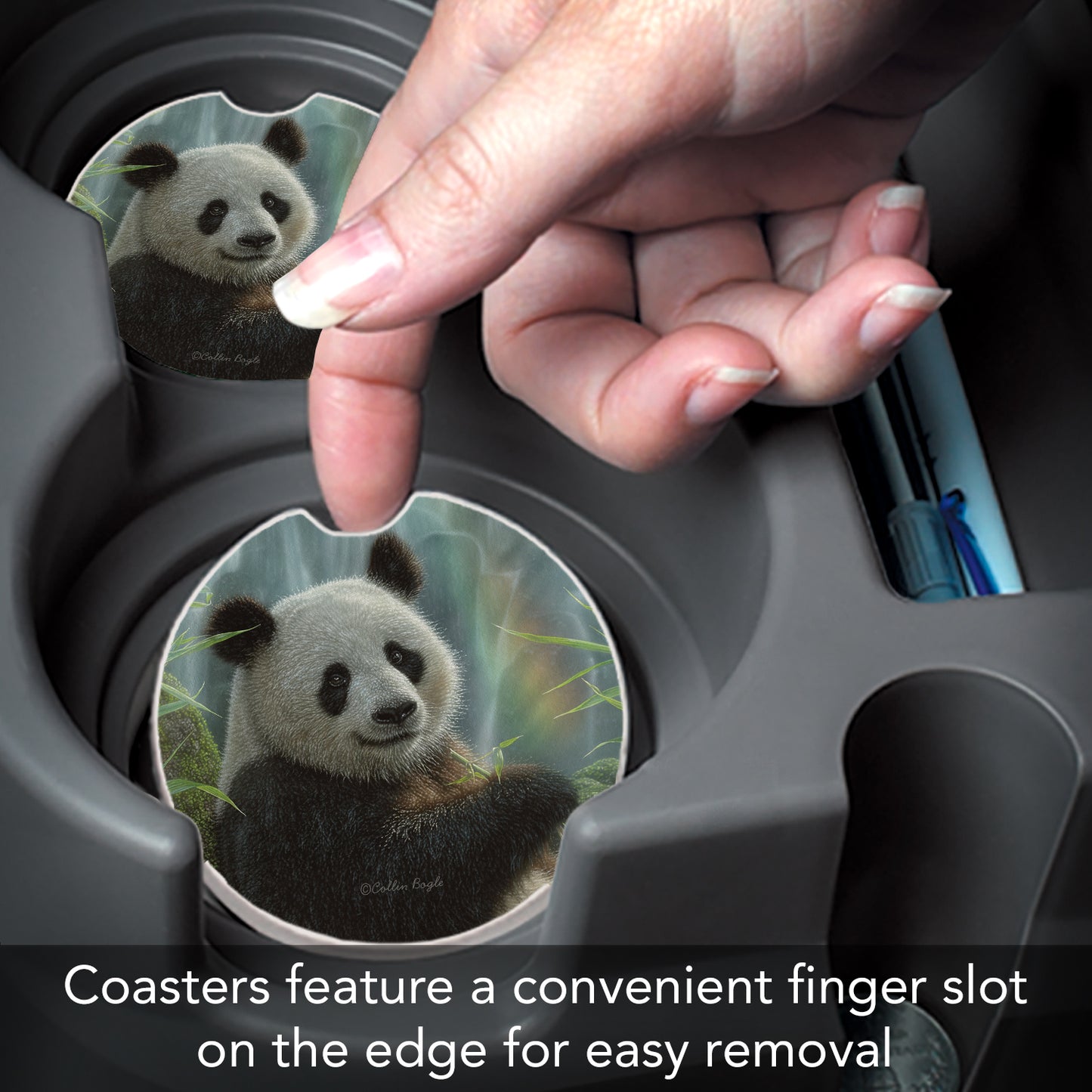 Thirstystone Panda Paradise Single Absorbent Stone Coaster for Vehicle Cup Holder 2.6” Diameter Manufactured in The USA