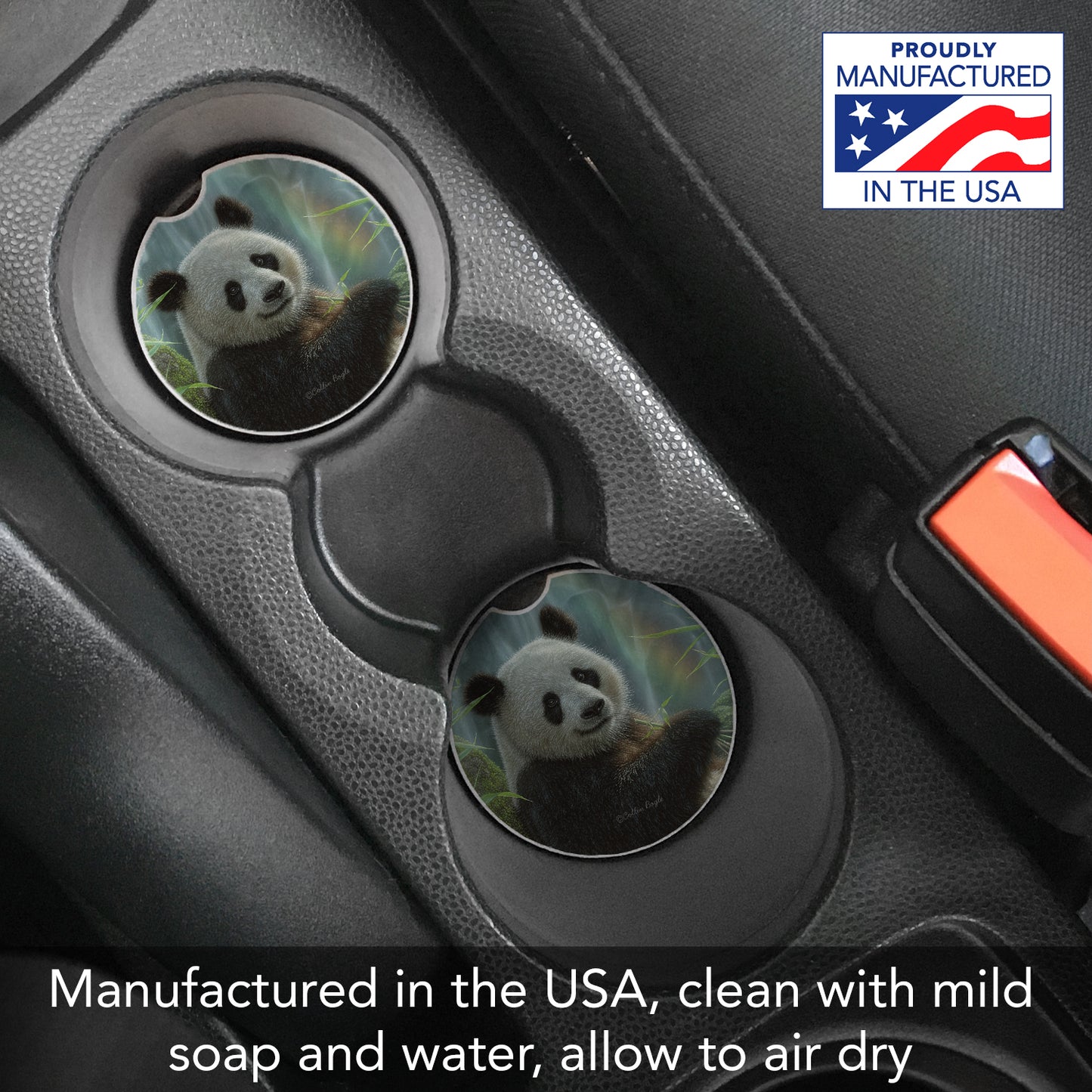 Thirstystone Panda Paradise Single Absorbent Stone Coaster for Vehicle Cup Holder 2.6” Diameter Manufactured in The USA
