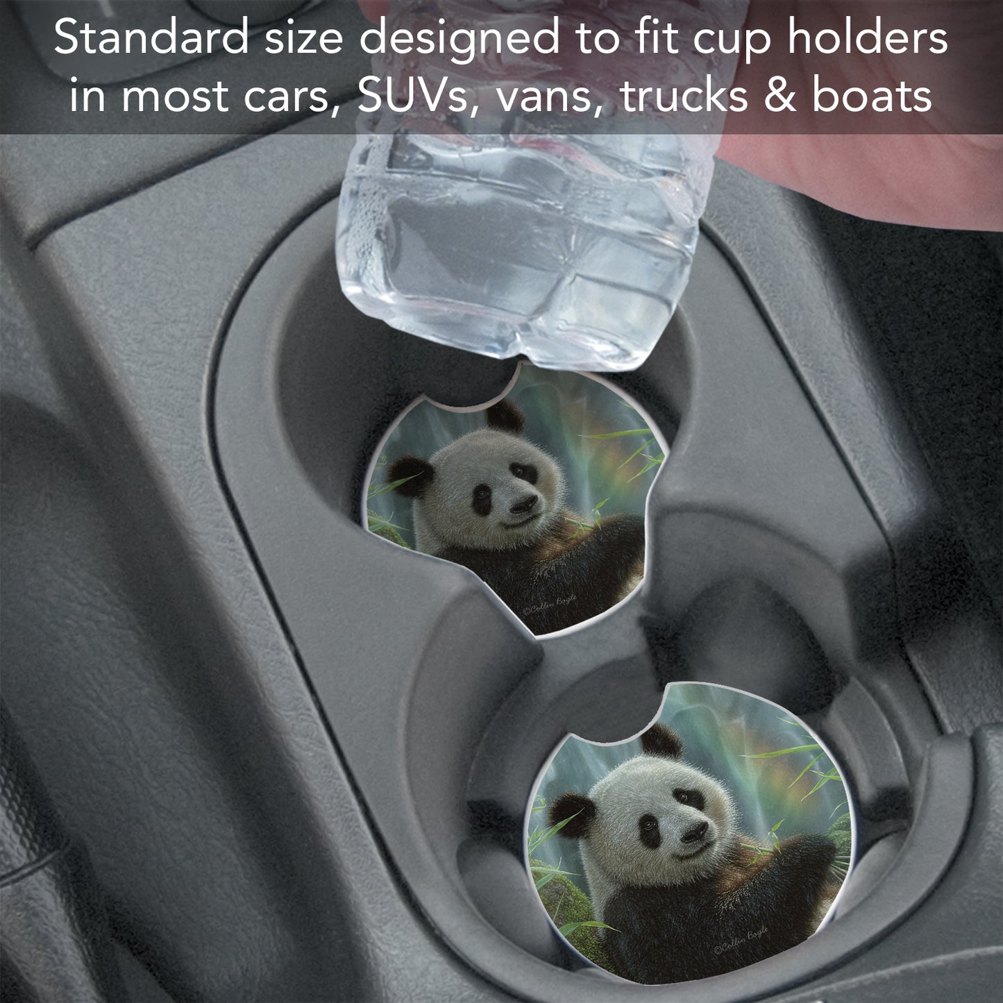 Thirstystone Panda Paradise Single Absorbent Stone Coaster for Vehicle Cup Holder 2.6” Diameter Manufactured in The USA
