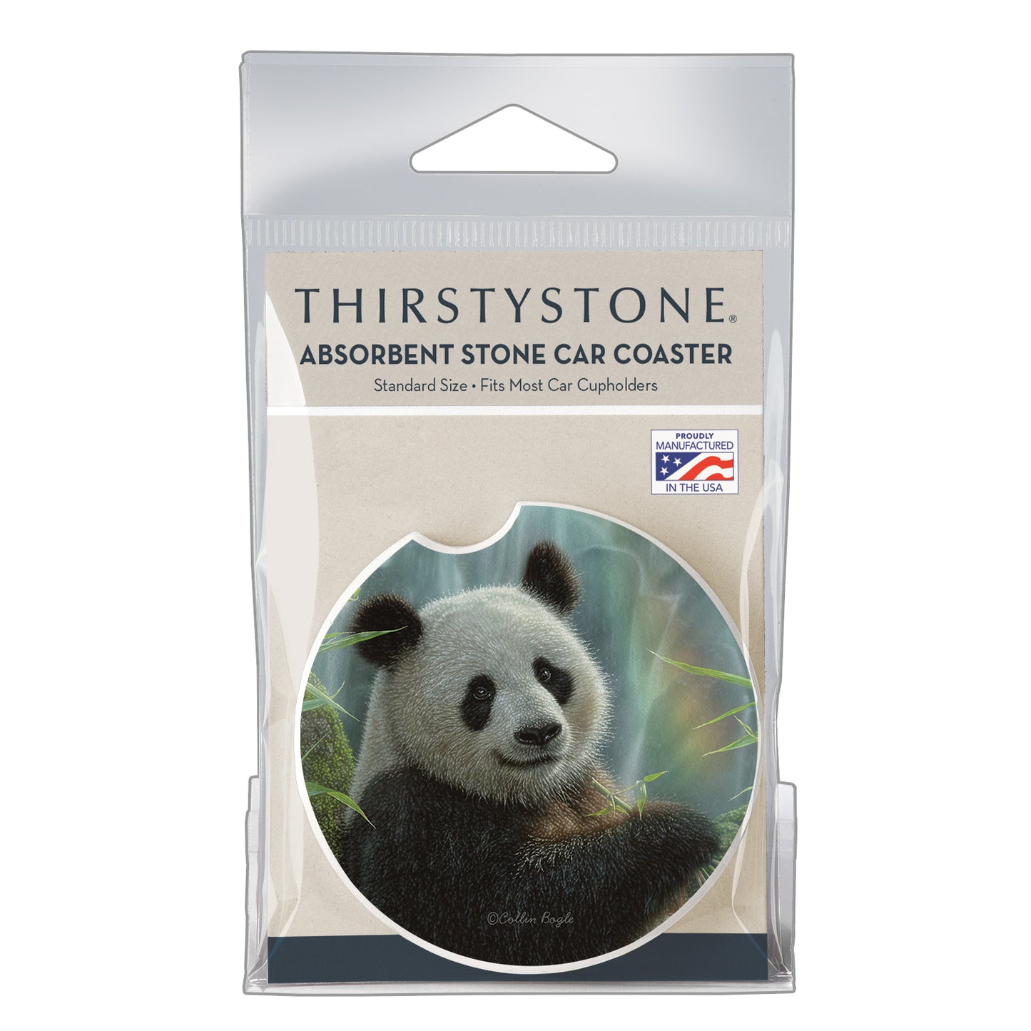 Thirstystone Panda Paradise Single Absorbent Stone Coaster for Vehicle Cup Holder 2.6” Diameter Manufactured in The USA