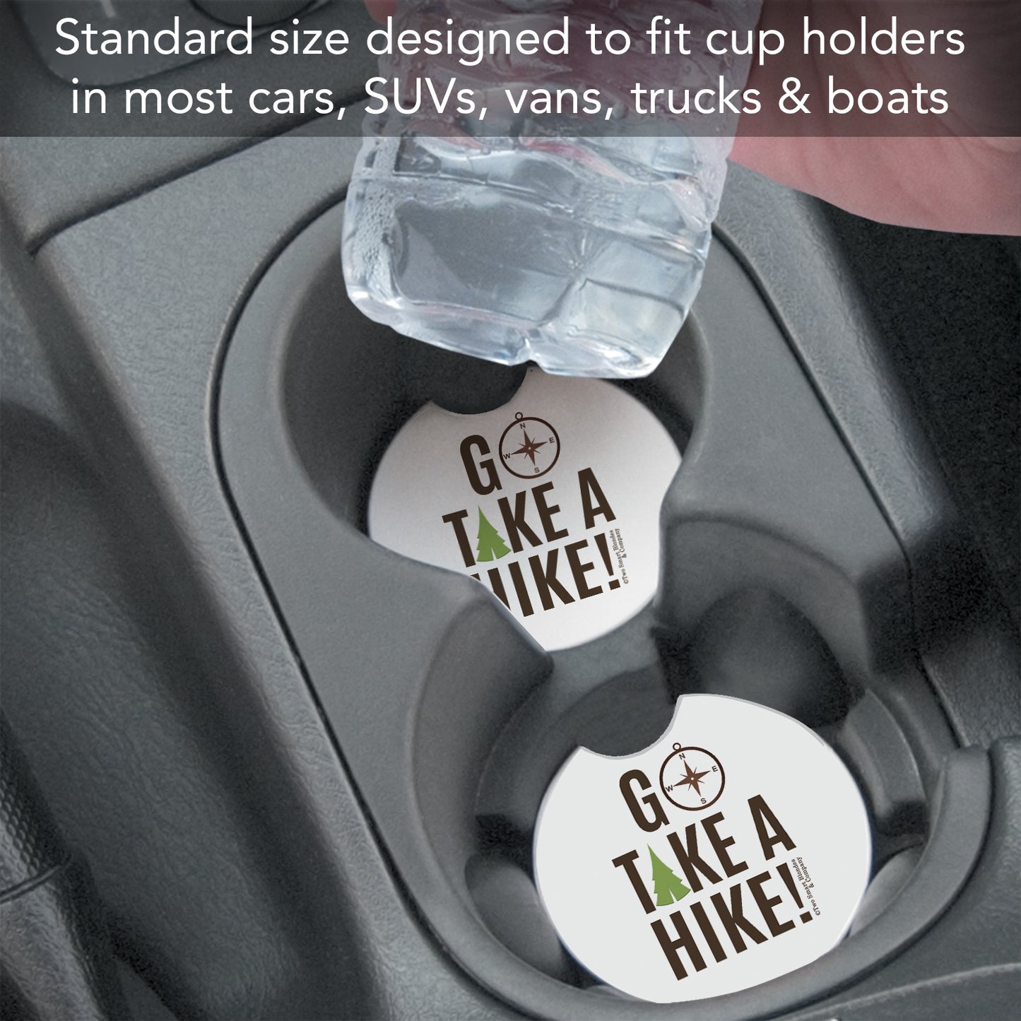 Thirstystone Go Take A Hike Single Absorbent Stone Coaster for Vehicle Cup Holder 2.6” Diameter Manufactured in The USA