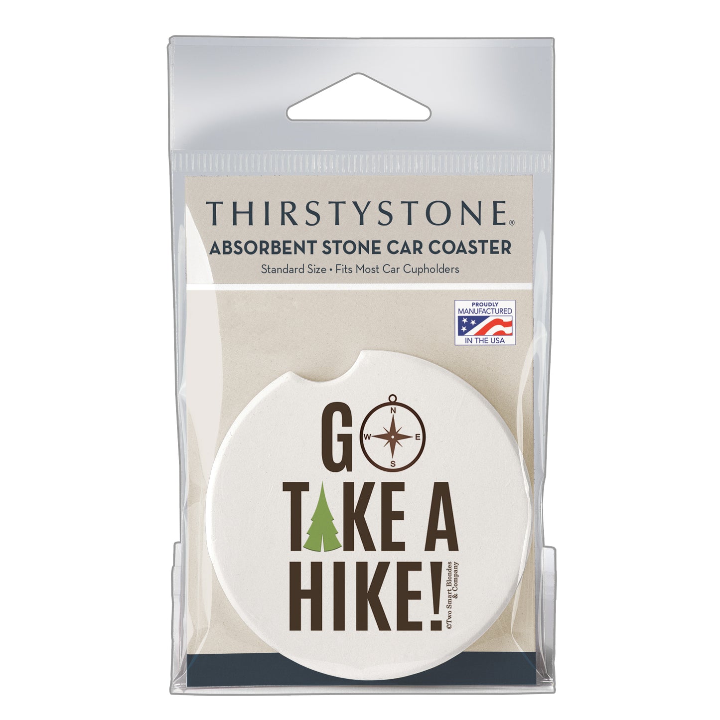 Thirstystone Go Take A Hike Single Absorbent Stone Coaster for Vehicle Cup Holder 2.6” Diameter Manufactured in The USA