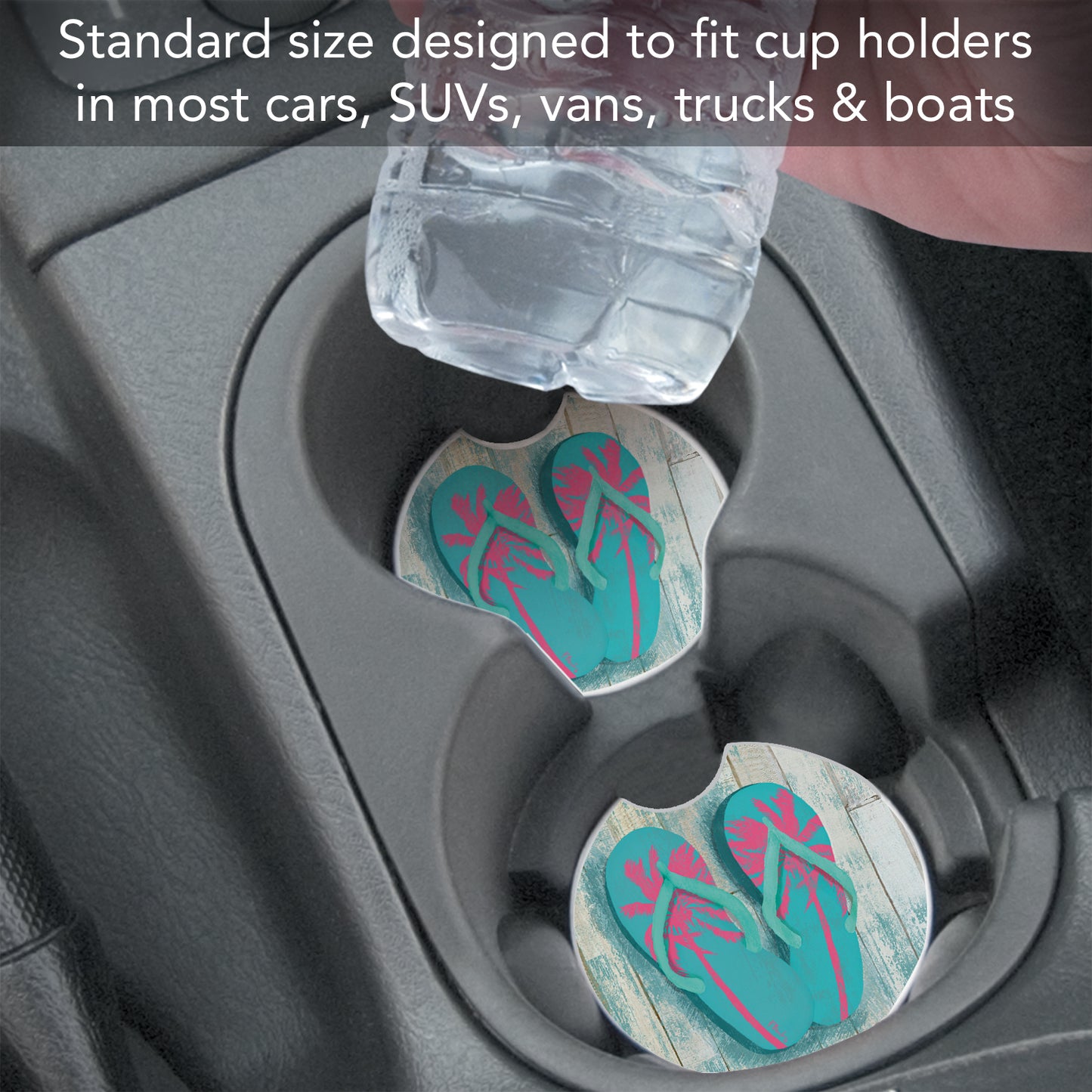 Thirstystone Pompano Sandals Single Absorbent Stone Coaster for Vehicle Cup Holder 2.6” Diameter Manufactured in The USA