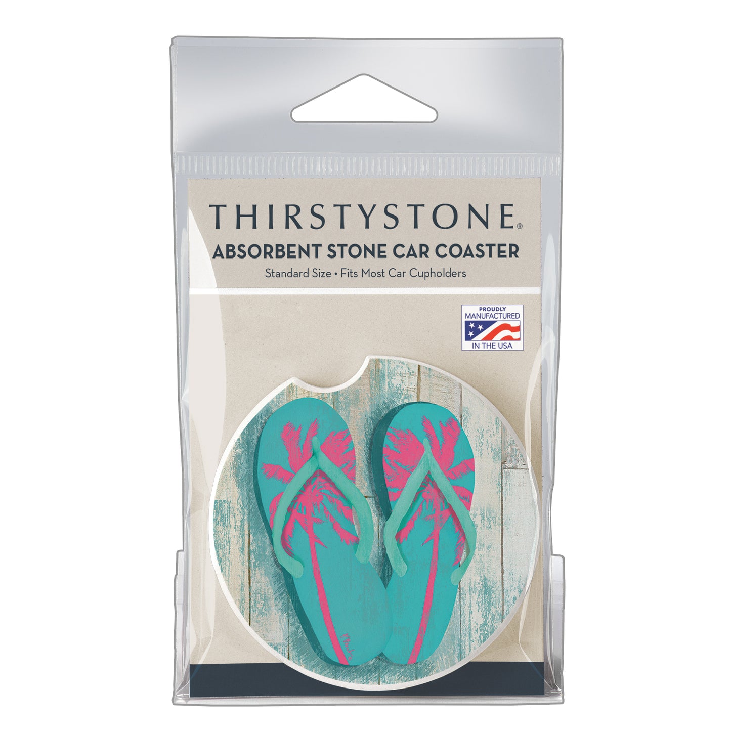 Thirstystone Pompano Sandals Single Absorbent Stone Coaster for Vehicle Cup Holder 2.6” Diameter Manufactured in The USA