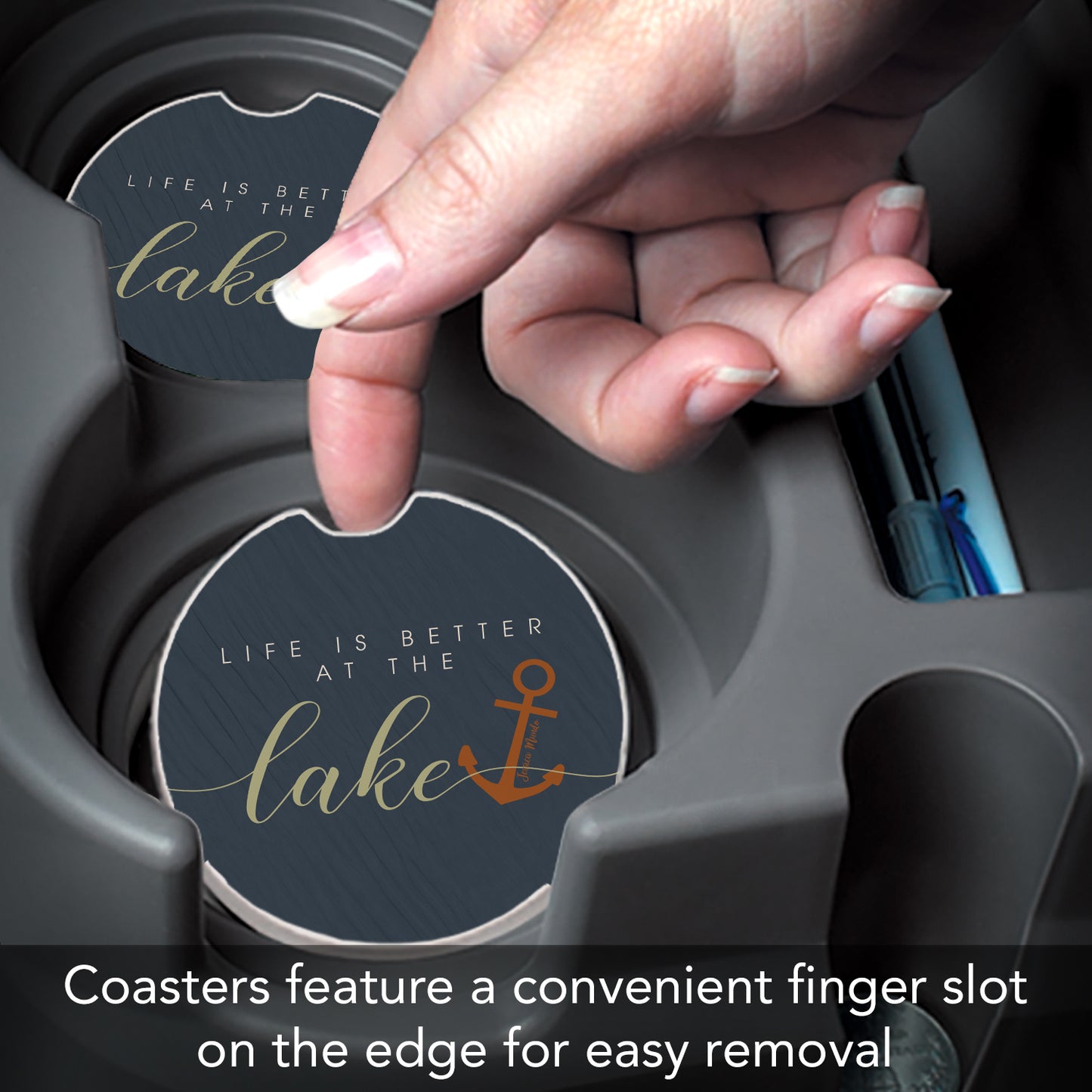 Thirstystone Lake Life Single Absorbent Stone Coaster for Vehicle Cup Holder 2.6” Diameter Manufactured in The USA