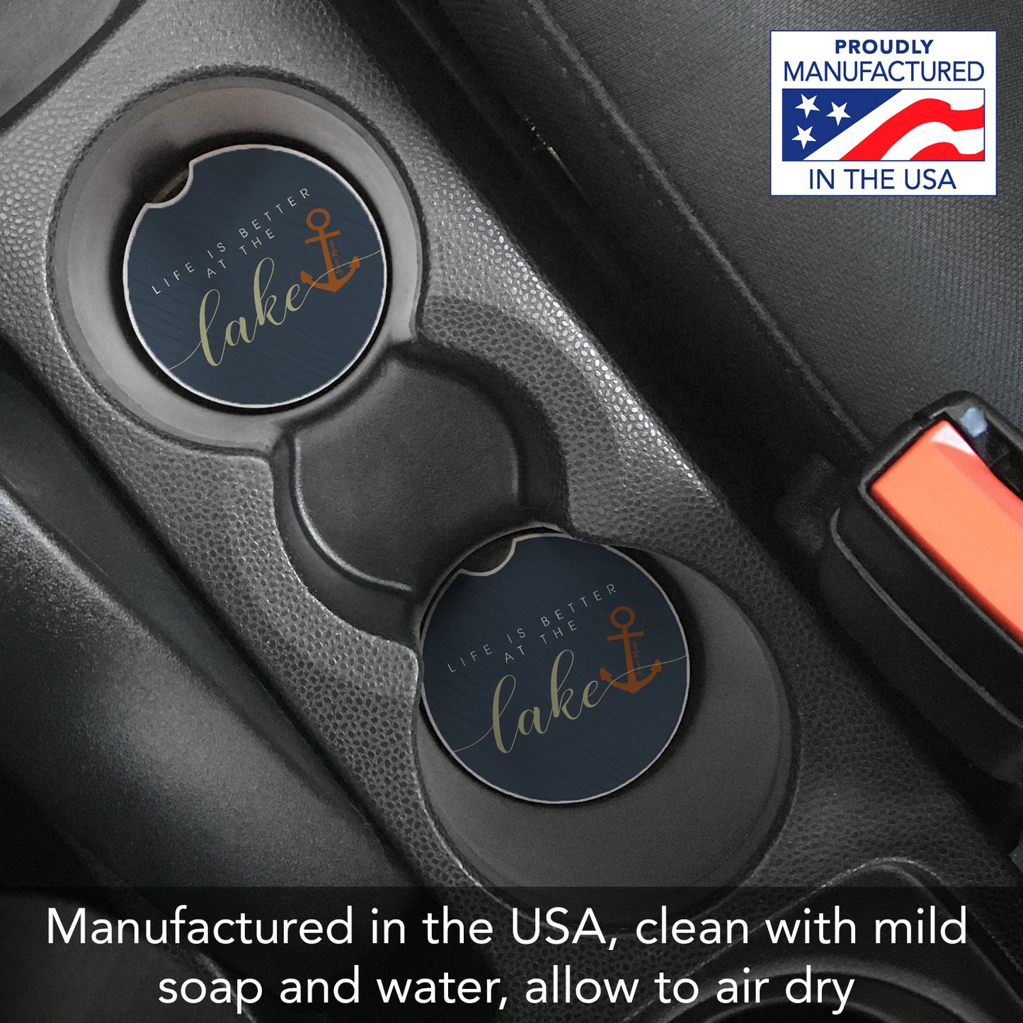 Thirstystone Lake Life Single Absorbent Stone Coaster for Vehicle Cup Holder 2.6” Diameter Manufactured in The USA