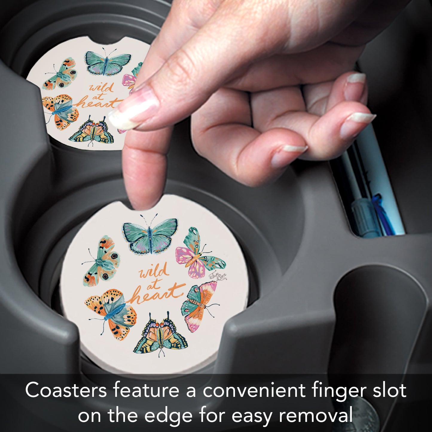 Thirstystone Wild at Heart Butterflies Single Absorbent Stone Coaster for Vehicle Cup Holder 2.6” Diameter Manufactured in The USA