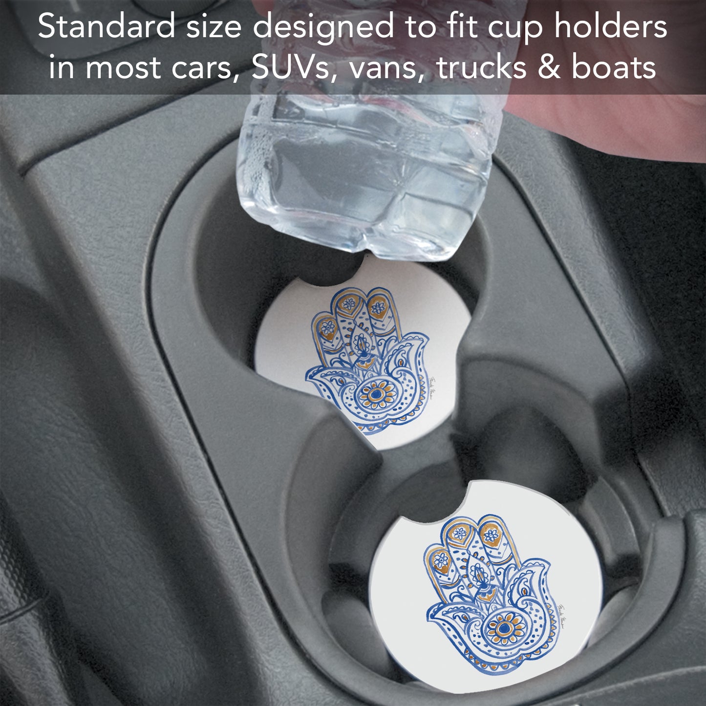 Thirstystone Hamsa Single Absorbent Stone Coaster for Vehicle Cup Holder 2.6” Diameter Manufactured in The USA
