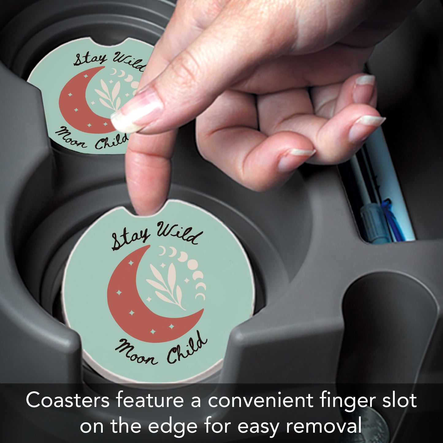Thirstystone Moon Child Single Absorbent Stone Coaster for Vehicle Cup Holder 2.6” Diameter Manufactured in The USA
