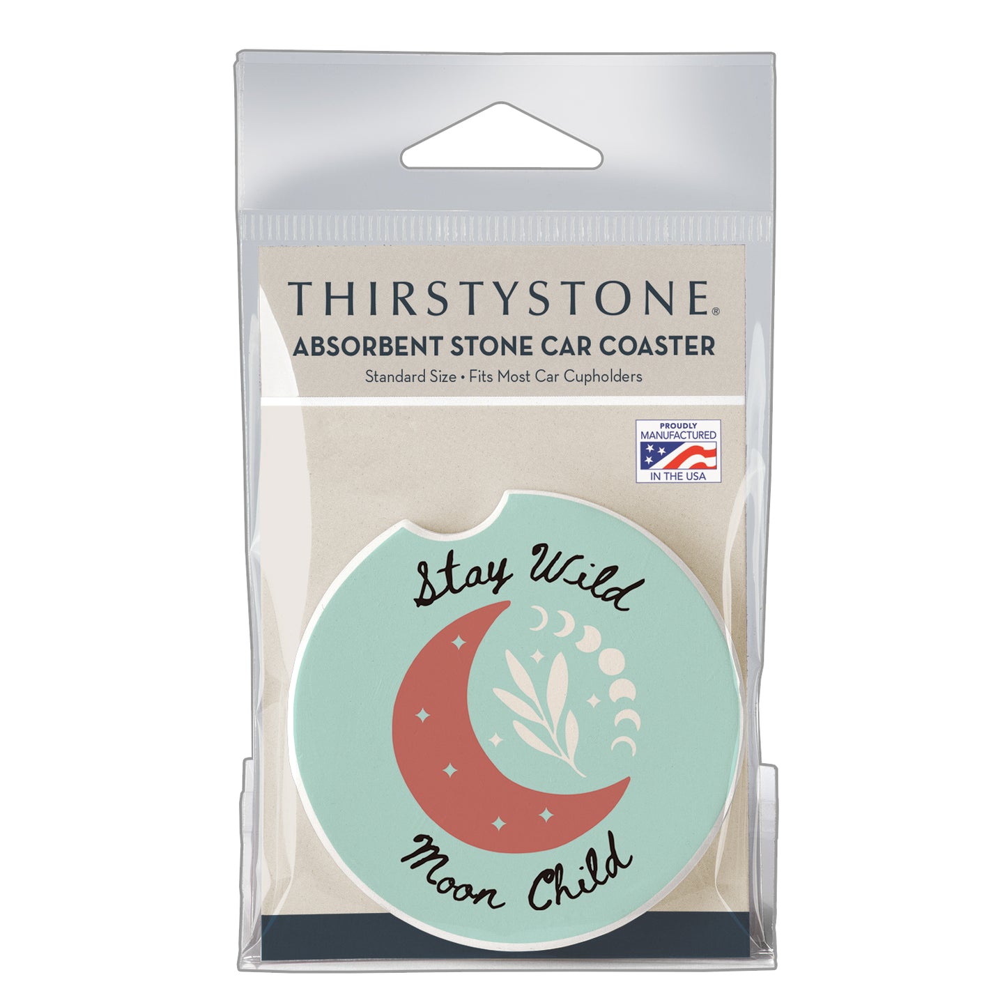 Thirstystone Moon Child Single Absorbent Stone Coaster for Vehicle Cup Holder 2.6” Diameter Manufactured in The USA