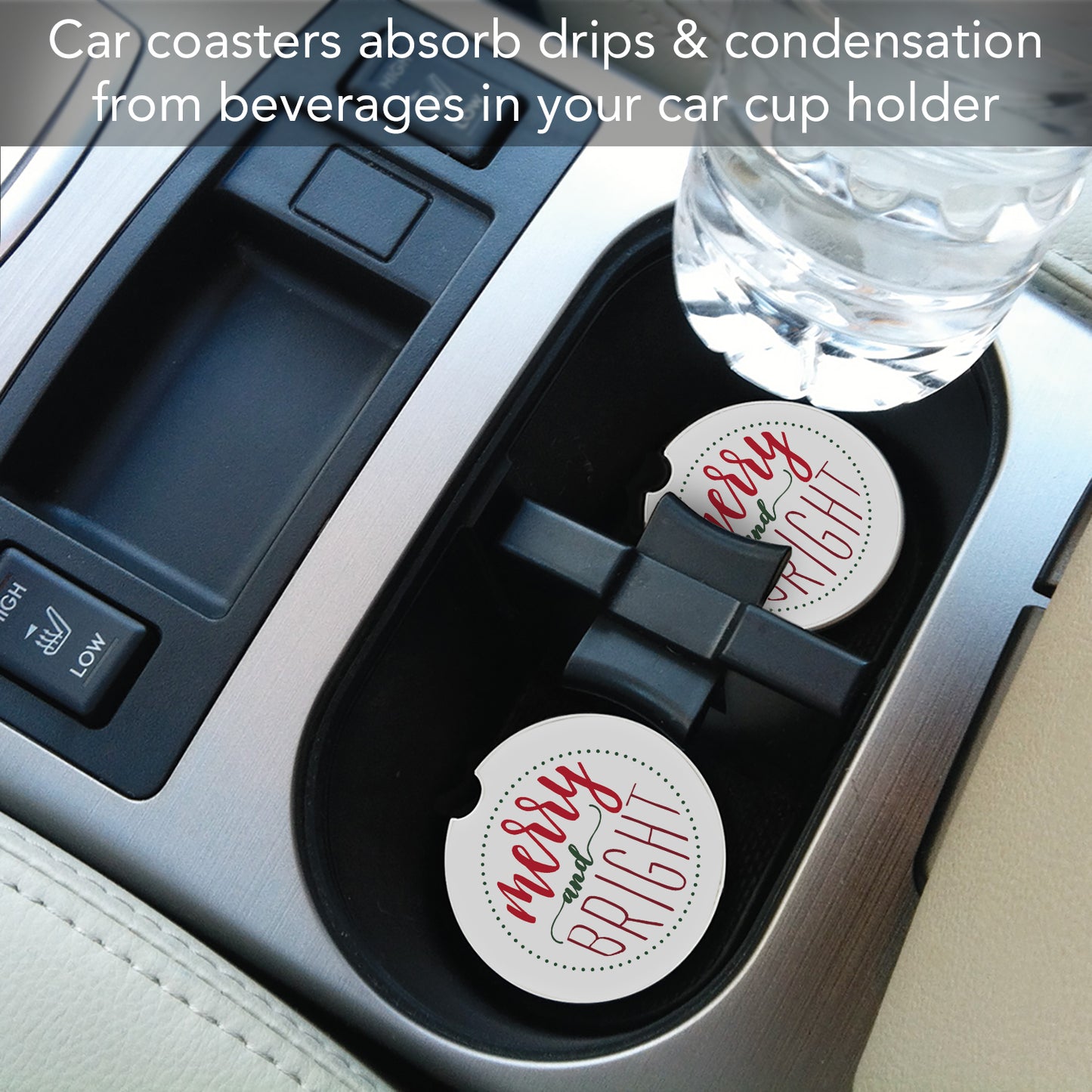 Thirstystone Merry & Bright Single Absorbent Stone Coaster for Vehicle Cup Holder 2.6” Diameter Manufactured in The USA