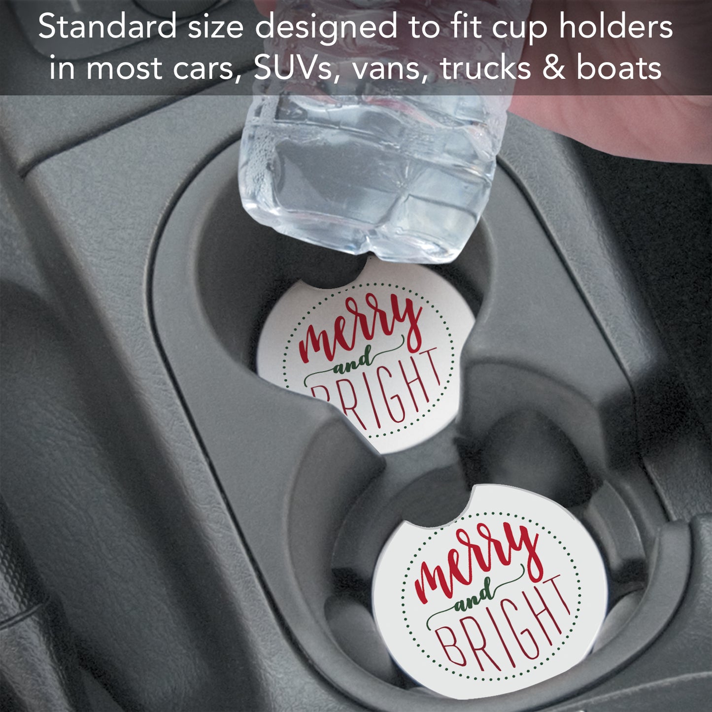 Thirstystone Merry & Bright Single Absorbent Stone Coaster for Vehicle Cup Holder 2.6” Diameter Manufactured in The USA
